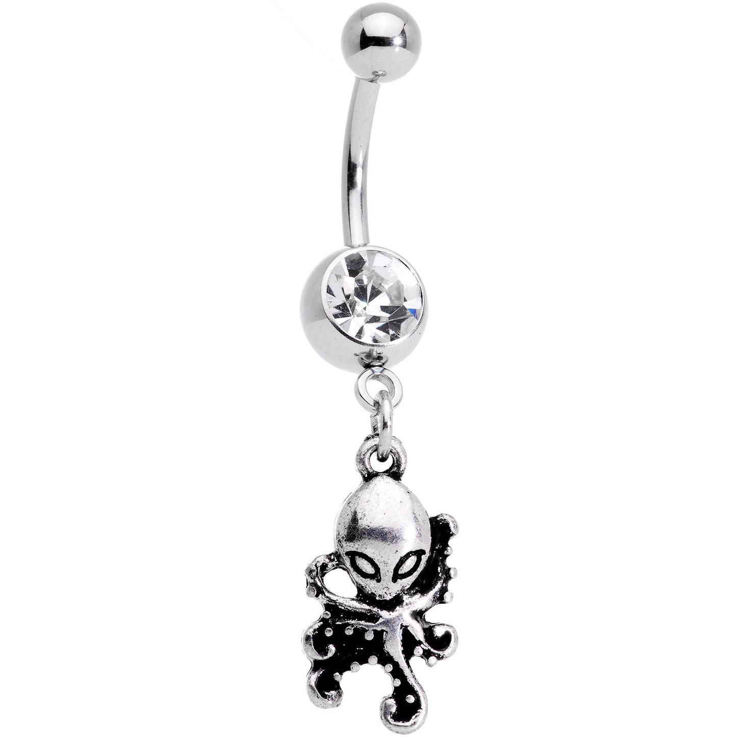 Clear Gem Nautical Octopus Dangle Belly Ring