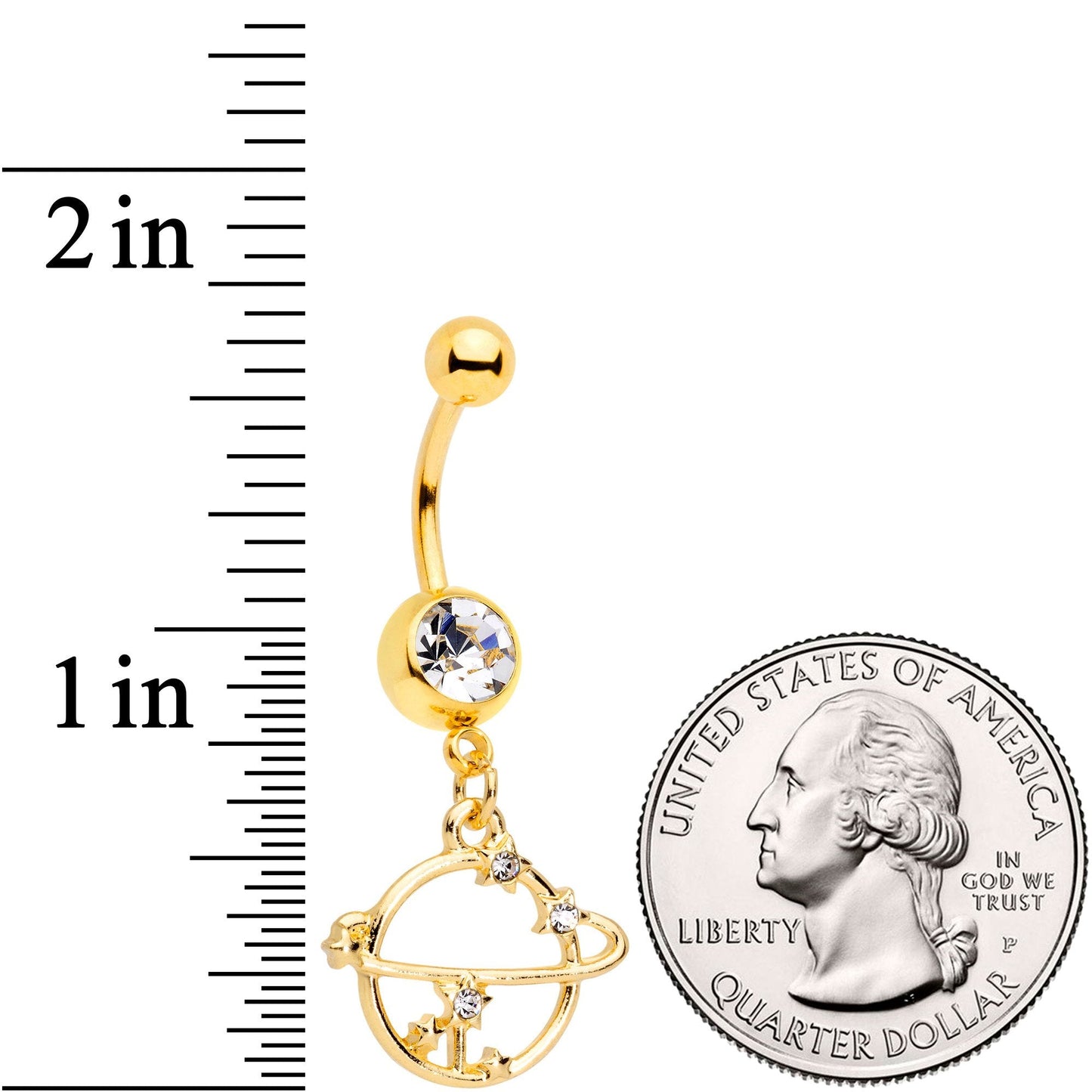 Clear Gem Gold Tone Stars Orbit Planet Saturn Dangle Belly Ring