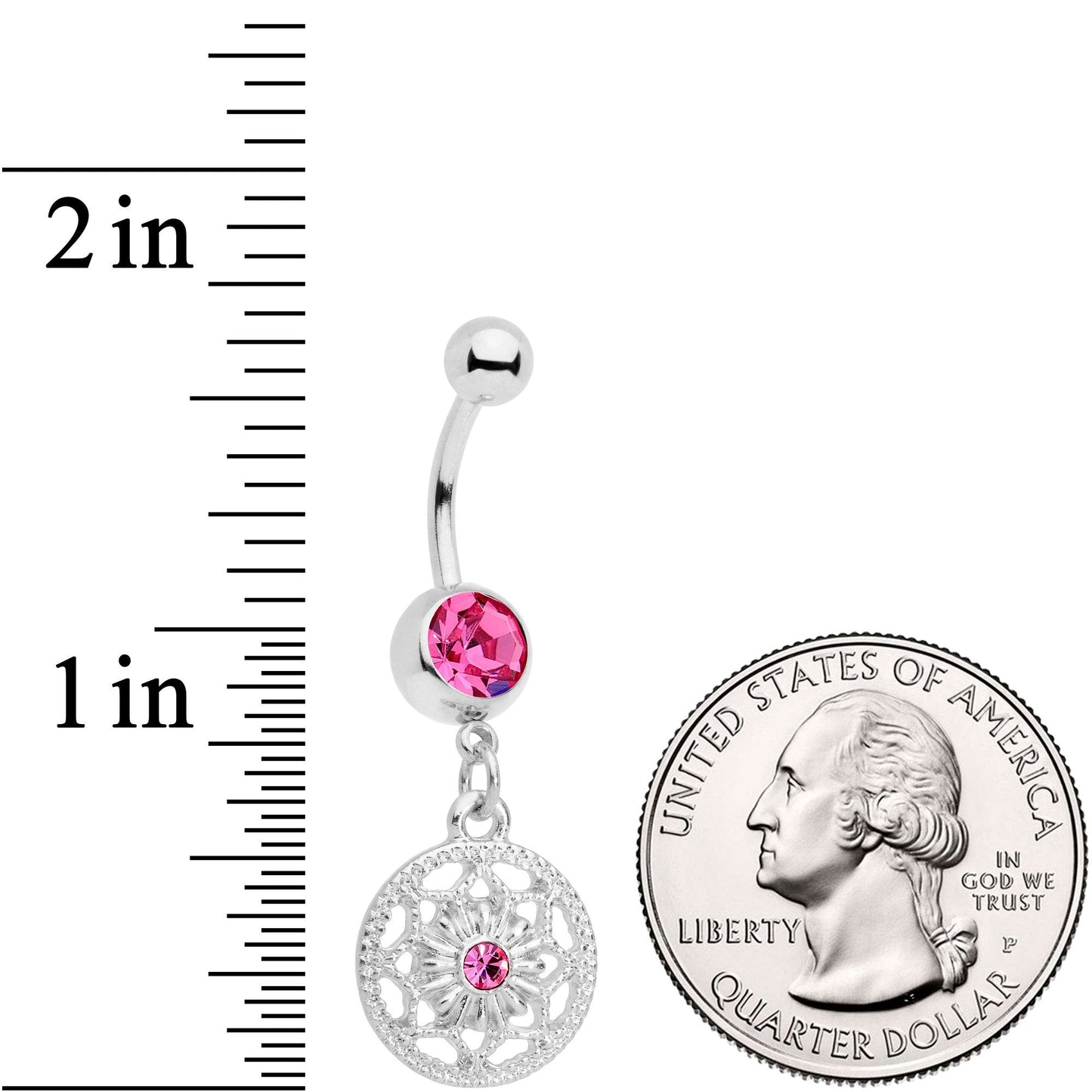 Pink Gem Ring Around a Snowflake Dangle Belly Ring