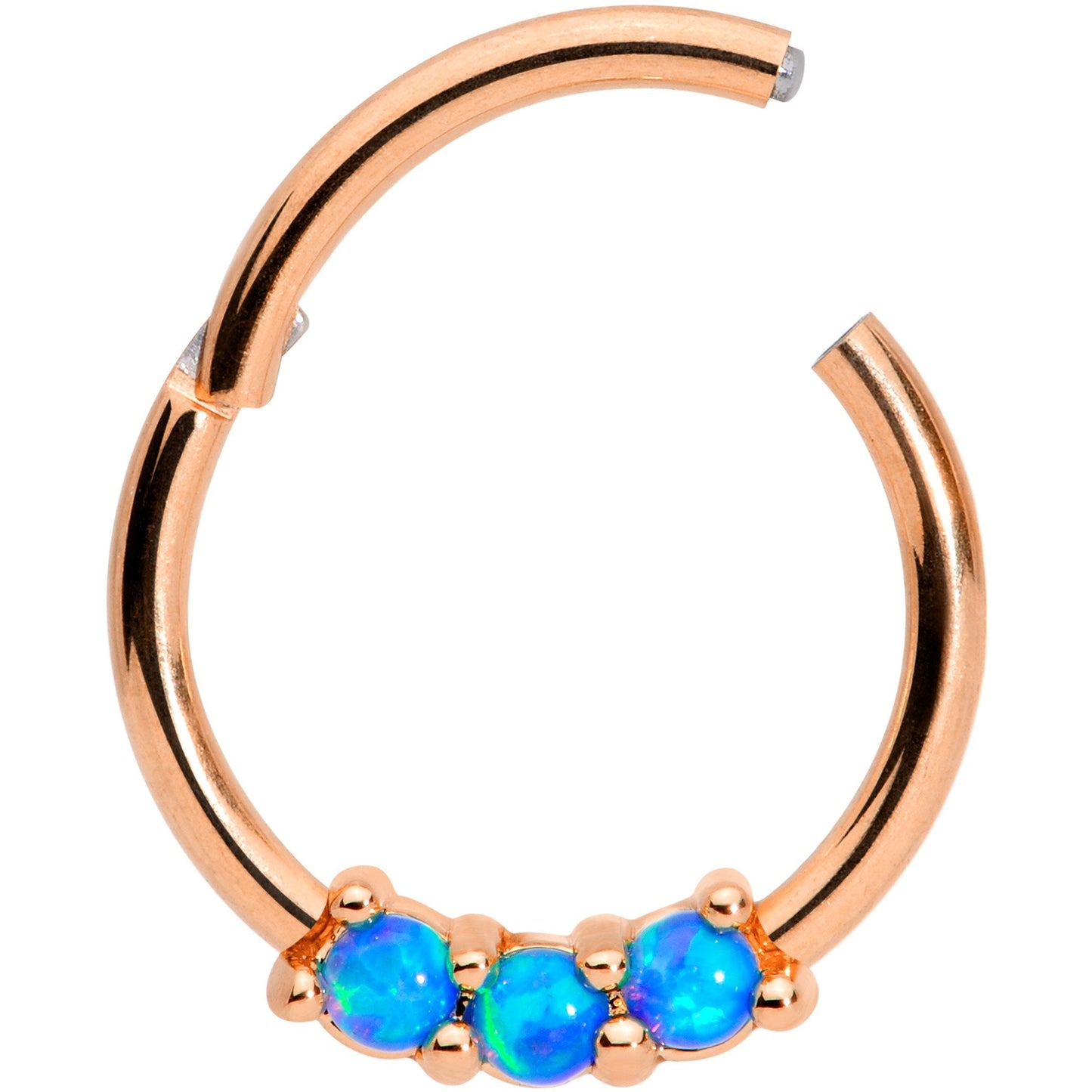 16 Gauge 3/8 Blue Synthetic Opal Rose Gold Tone Hinged Segment Ring