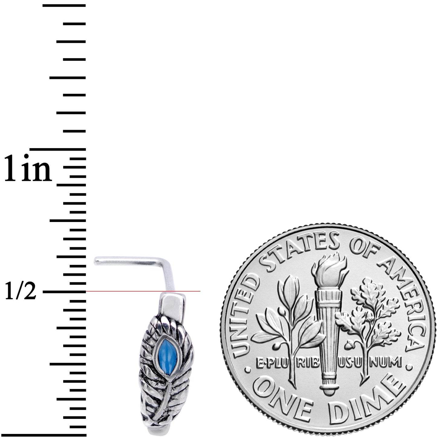 20 Gauge 1/4 Southwest Blue Feather Faux Hoop L Shaped Nose Hoop