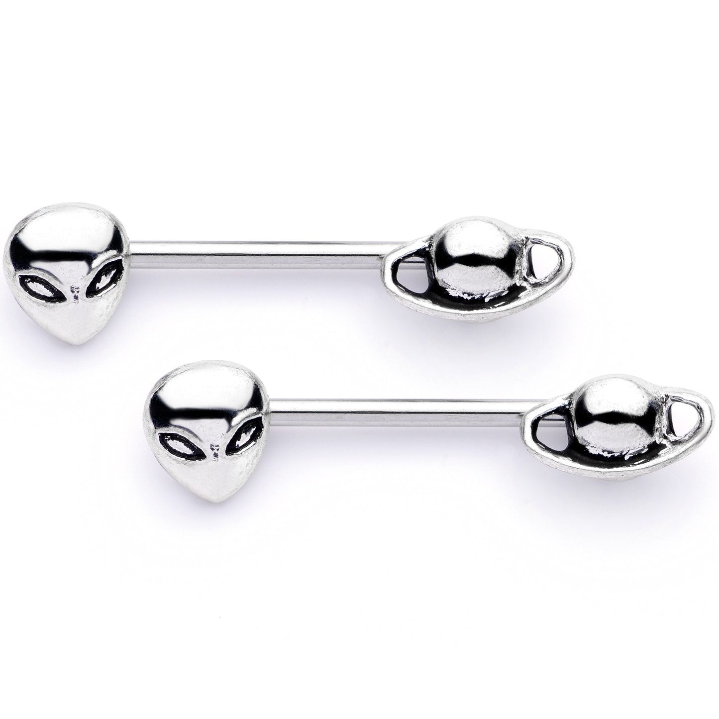 14 Gauge 9/16 Space Aliens from Planet Saturn Barbell Nipple Ring Set