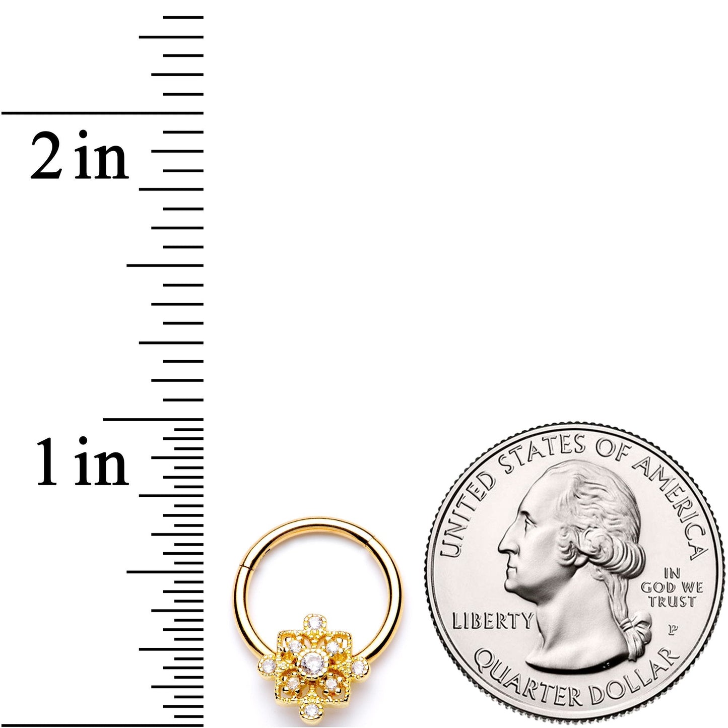 16 Gauge 3/8 Clear CZ Gold Tone Royal Square Hinged Segment Ring