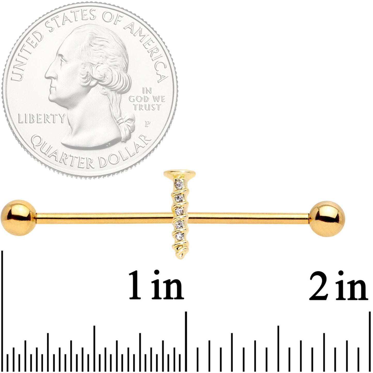 14 Gauge Clear Gem Gold Tone Screw Industrial Barbell 38mm