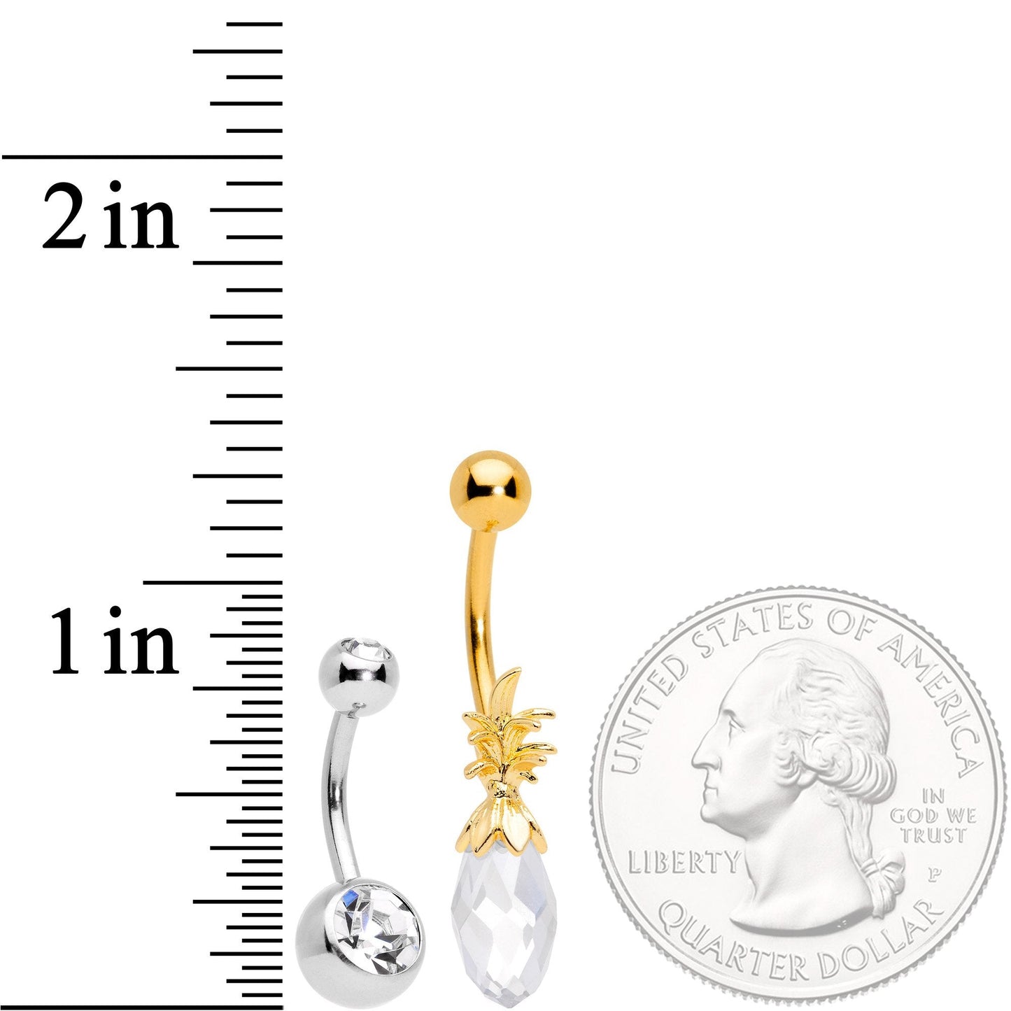 Clear Gem Gold Tone Pineapple Belly Ring Set of 4 Bonus Pack