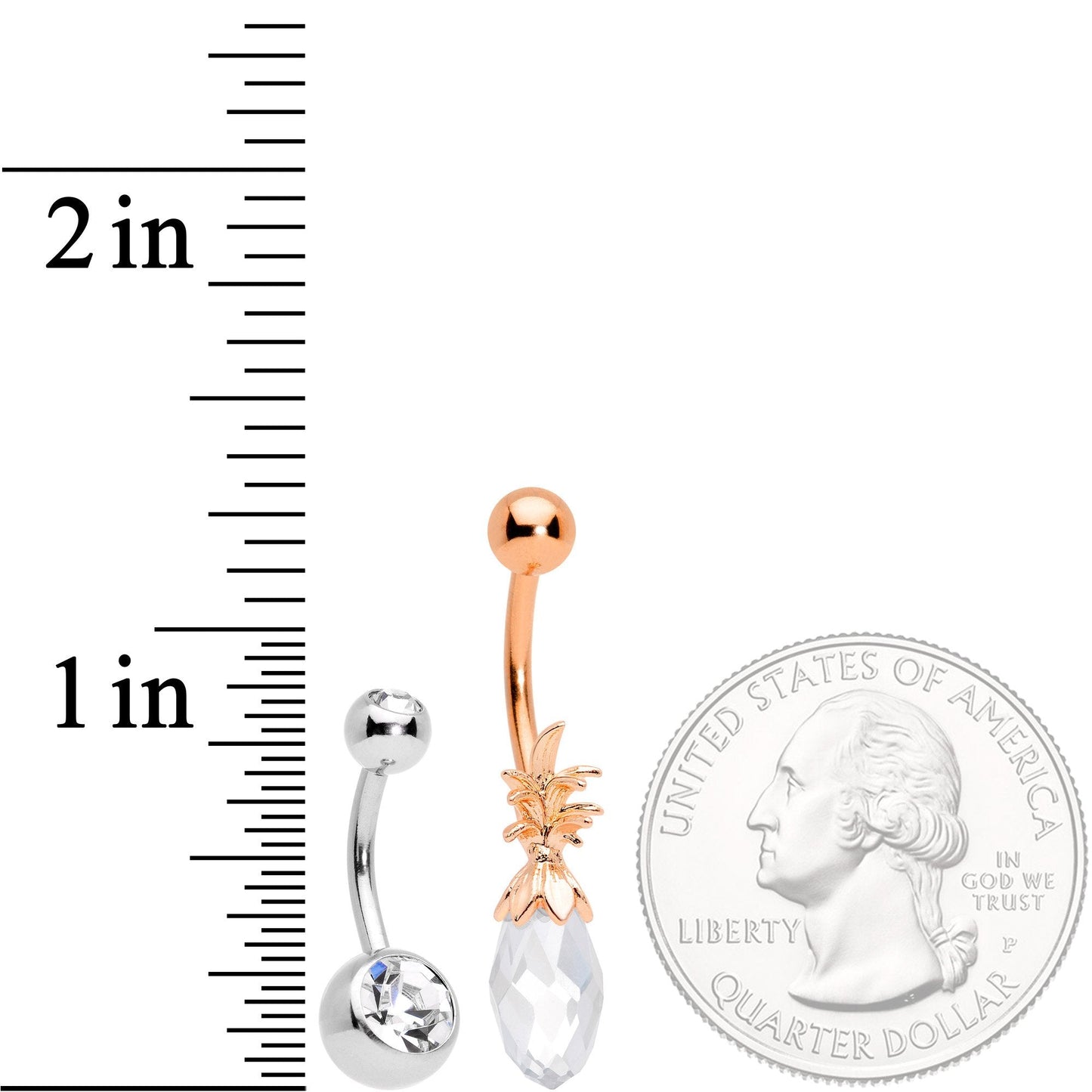 Clear Gem Rose Gold Tone Pineapple Belly Ring Set of 4 Bonus Pack