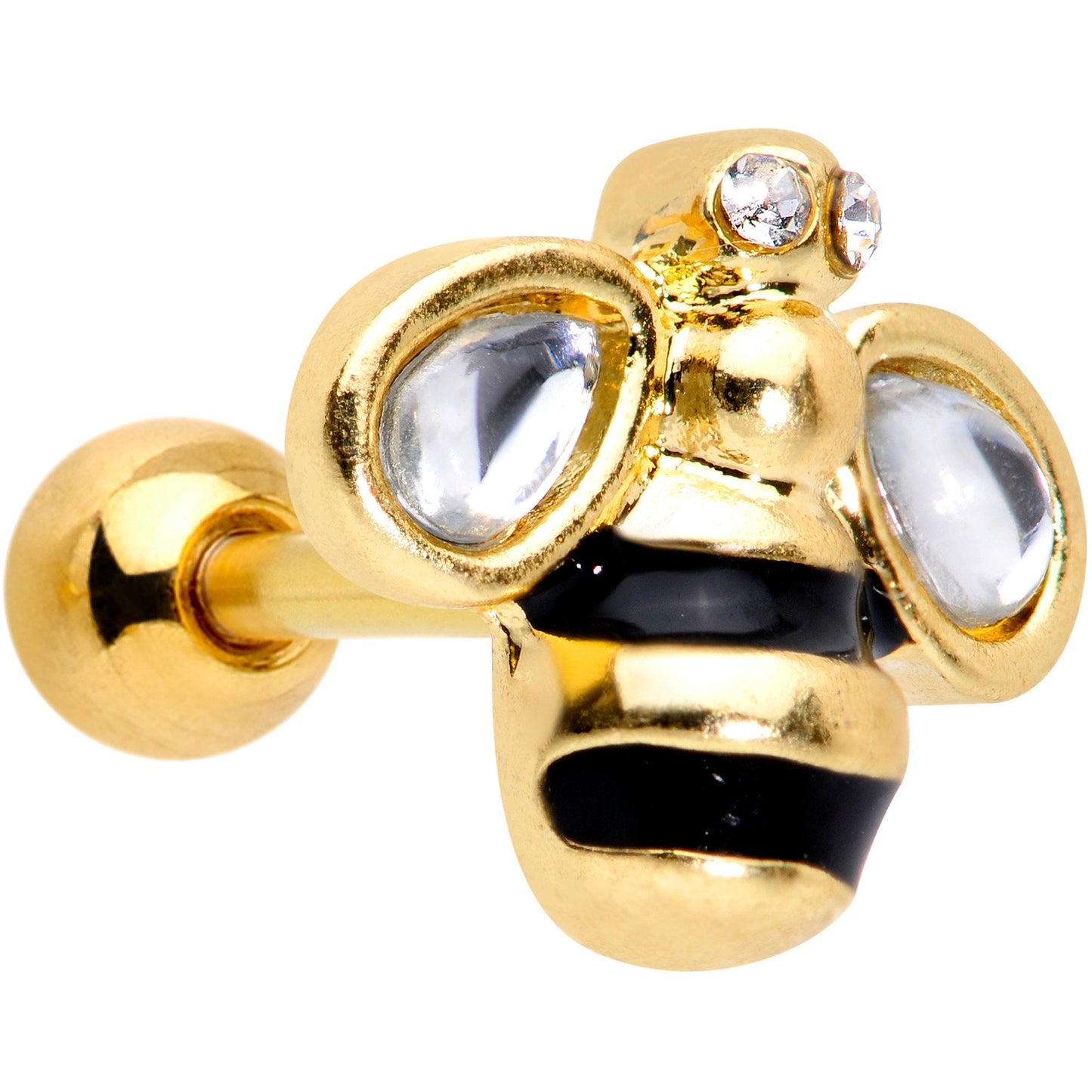 16 Gauge 1/4 Clear Gem Gold Tone Bling Bumblebee Cartilage Tragus