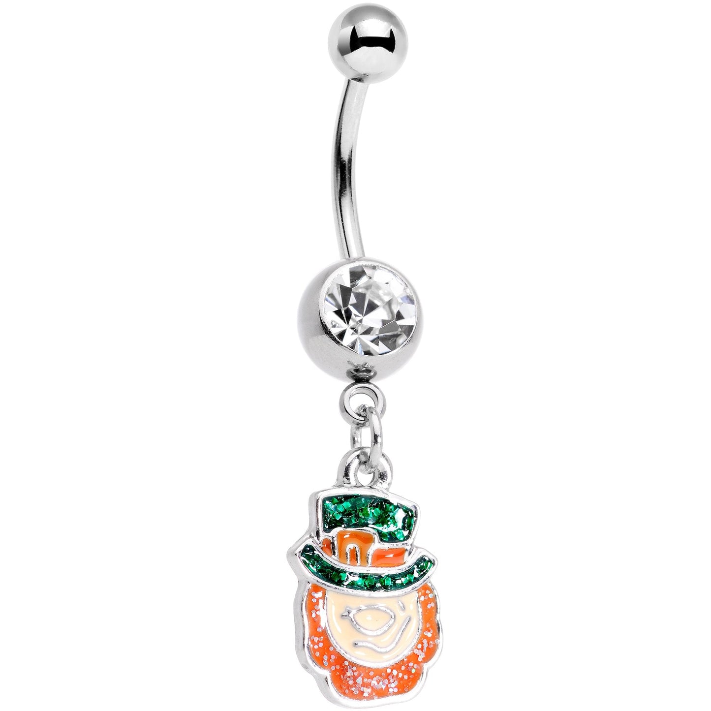 Clear Gem St Patricks Day Tipsy Leprechaun Dangle Belly Ring