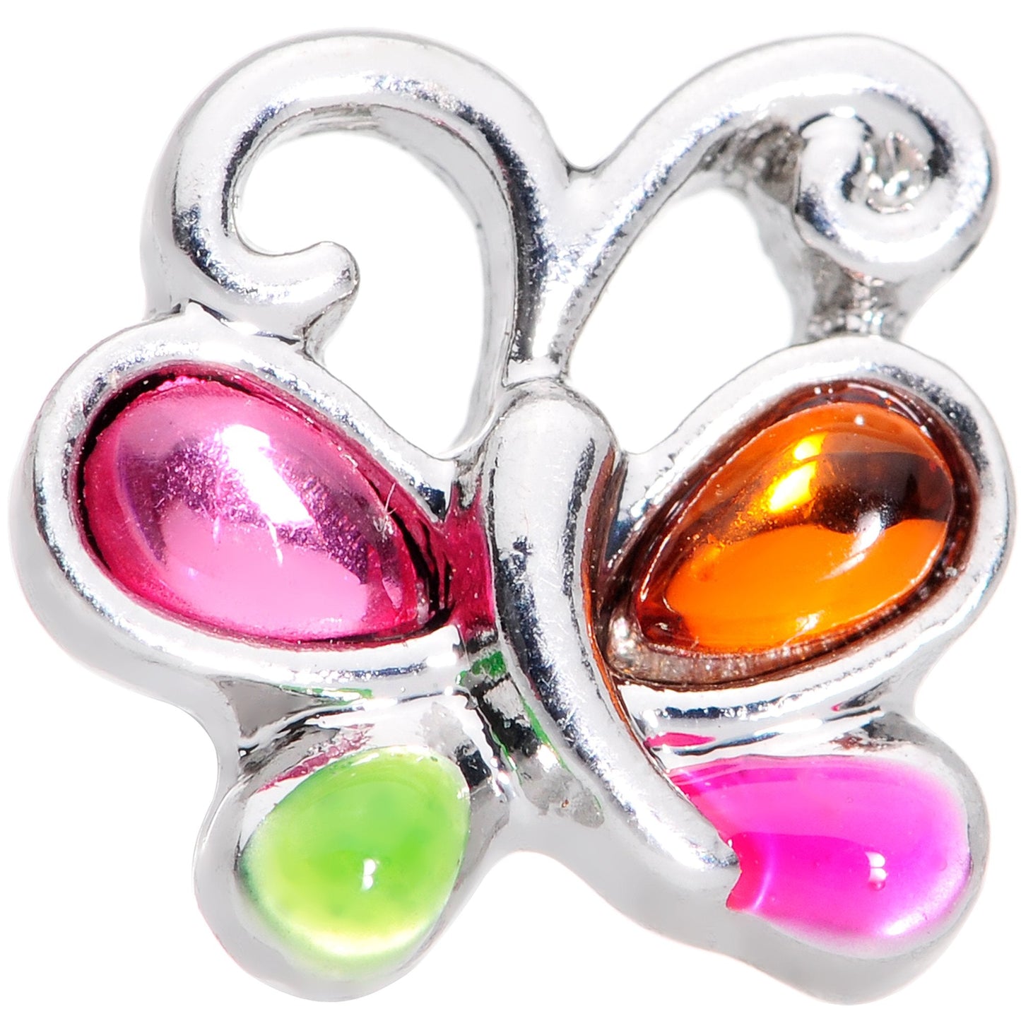 16 Gauge 1/4 Pink Orange Gem Butterfly Cartilage Tragus Earring