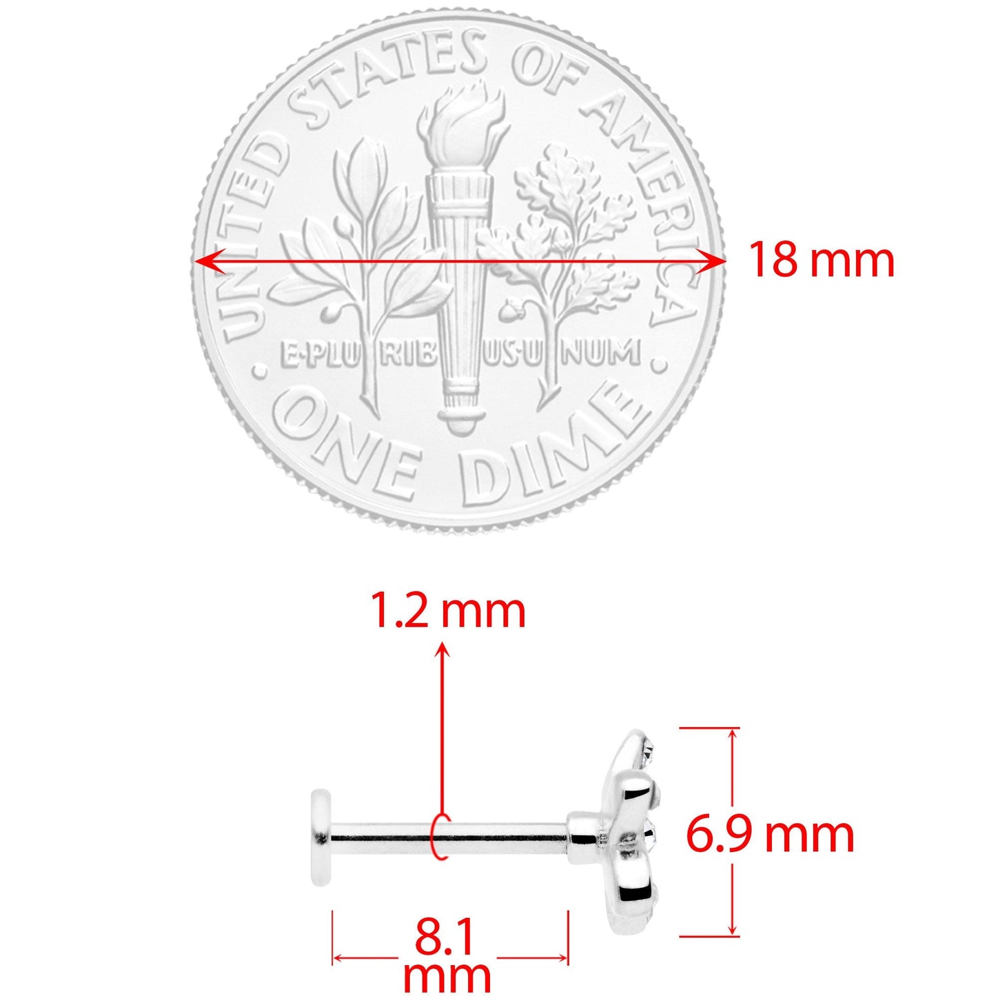 16 Gauge 5/16 Clear Gem Black Flower Labret Set of 3