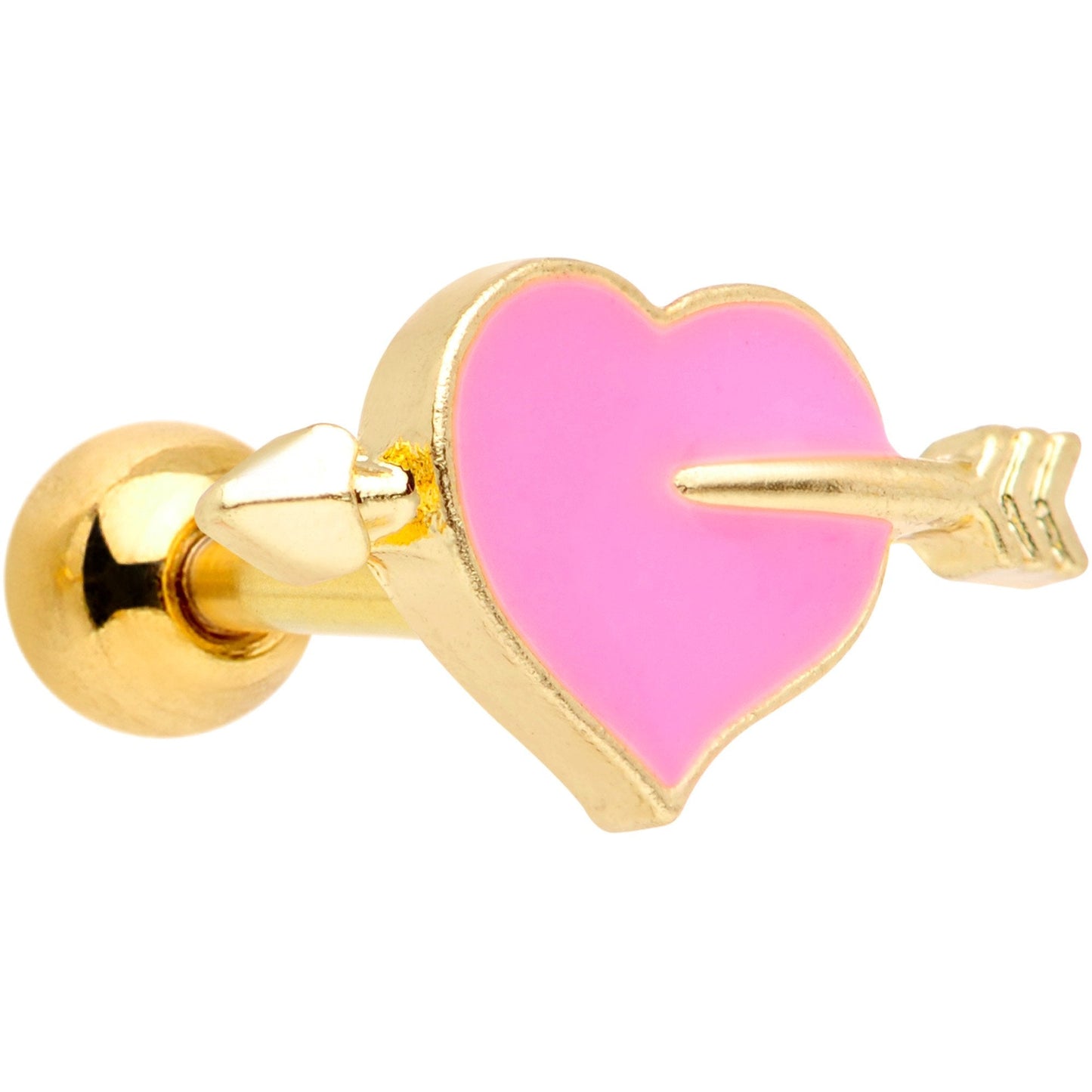 16 Gauge 1/4 Gold Tone Sweet Pink Sweetheart Cartilage Earring