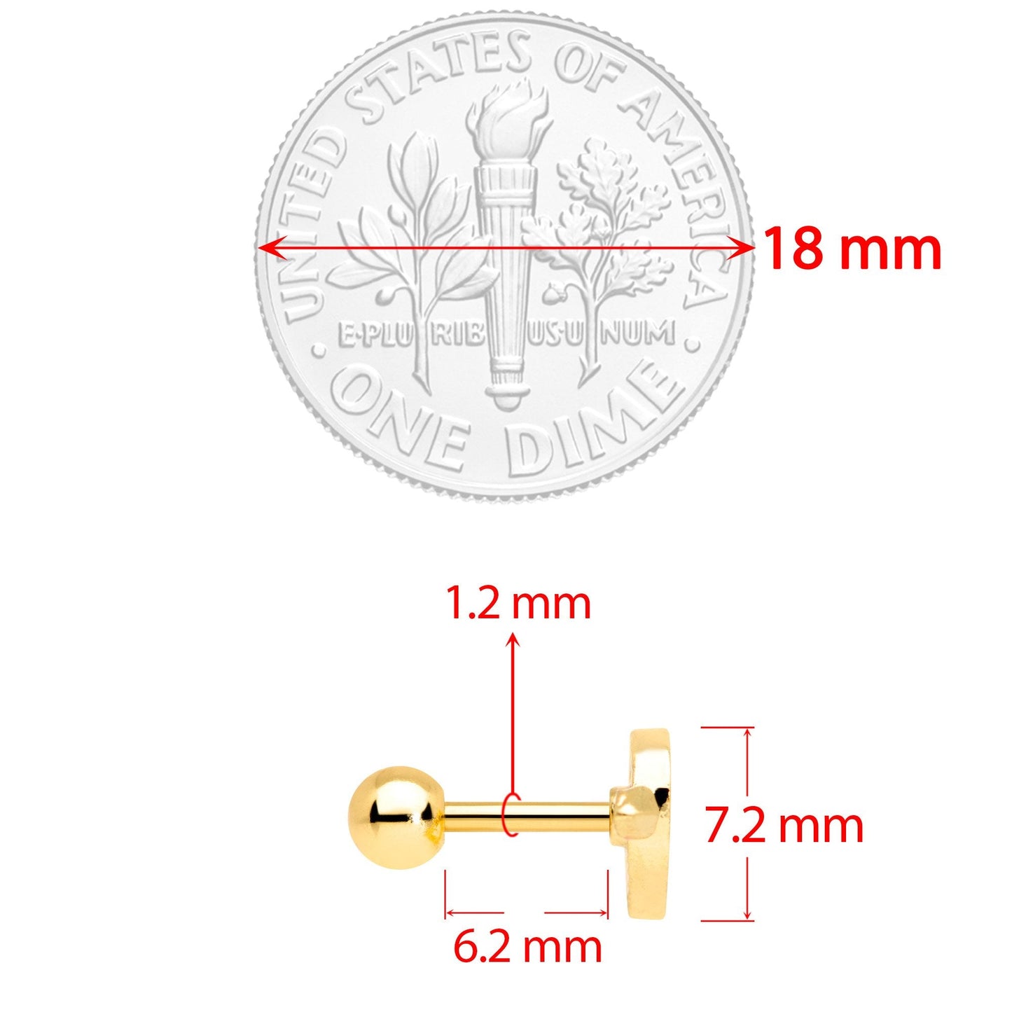 16 Gauge 1/4 Gold Tone Sweet Pink Sweetheart Cartilage Earring
