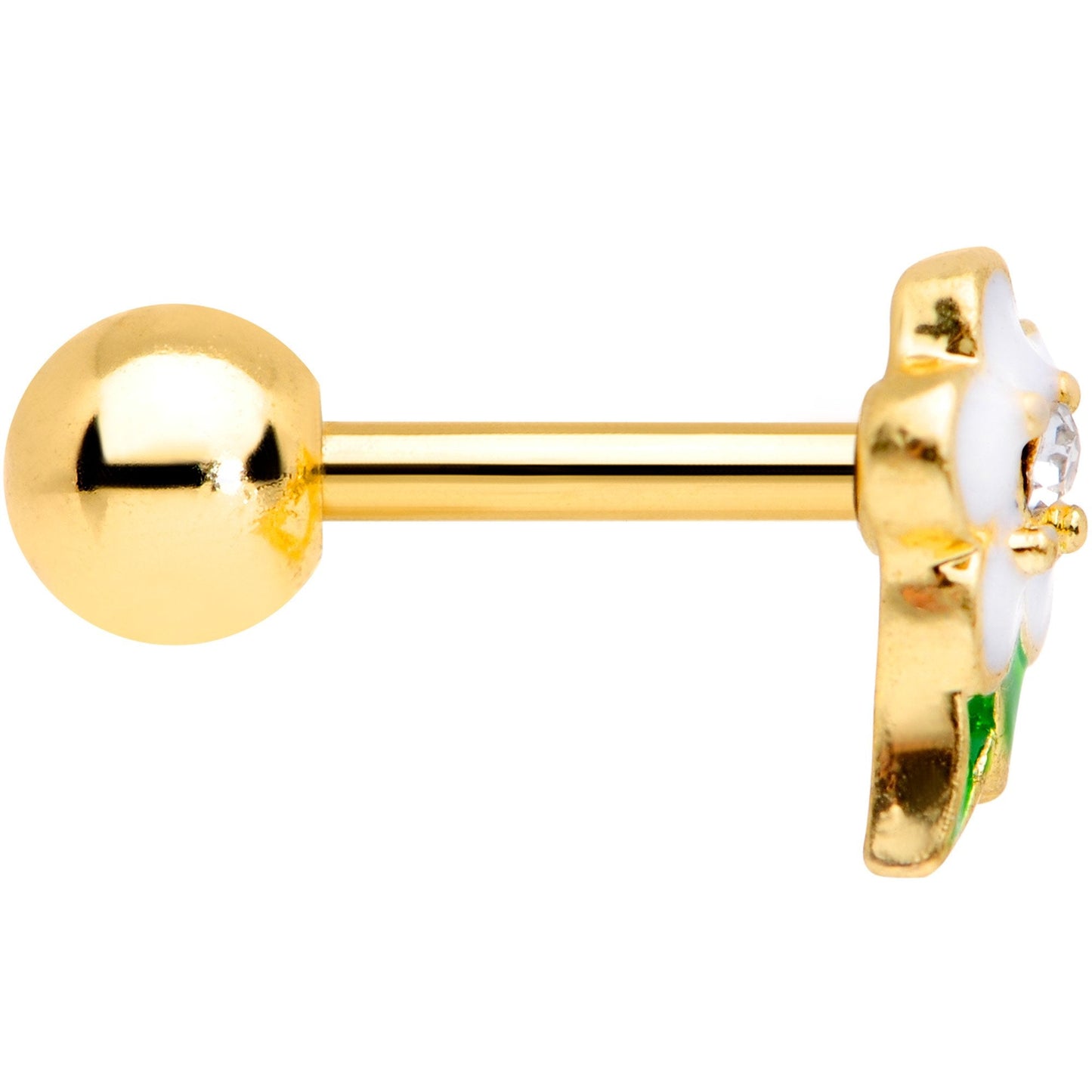 16 Gauge 1/4 Clear Gem Gold Tone White Flower Cartilage Earring