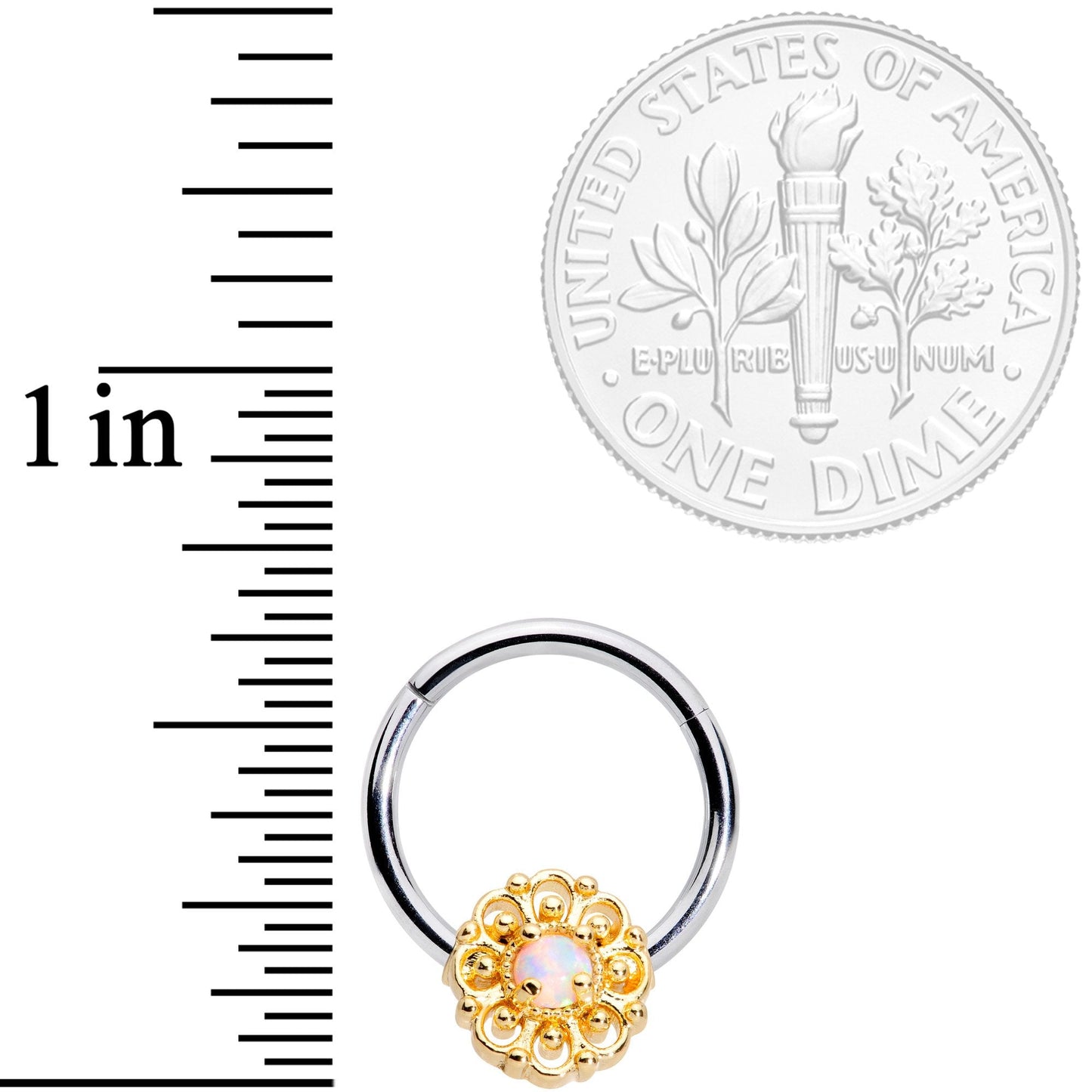 16 Gauge 3/8 White Faux Opal Lacy Flower Hinged Segment Ring