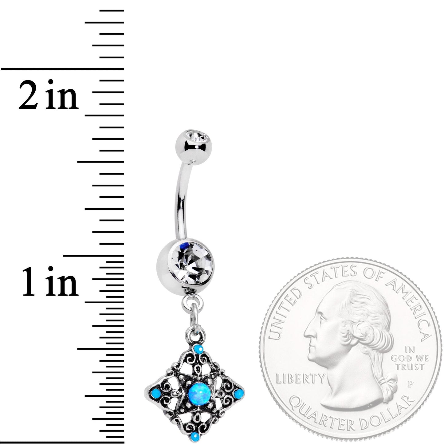 Blue Synthetic Opal Scrolling Rhombus Dangle Belly Ring