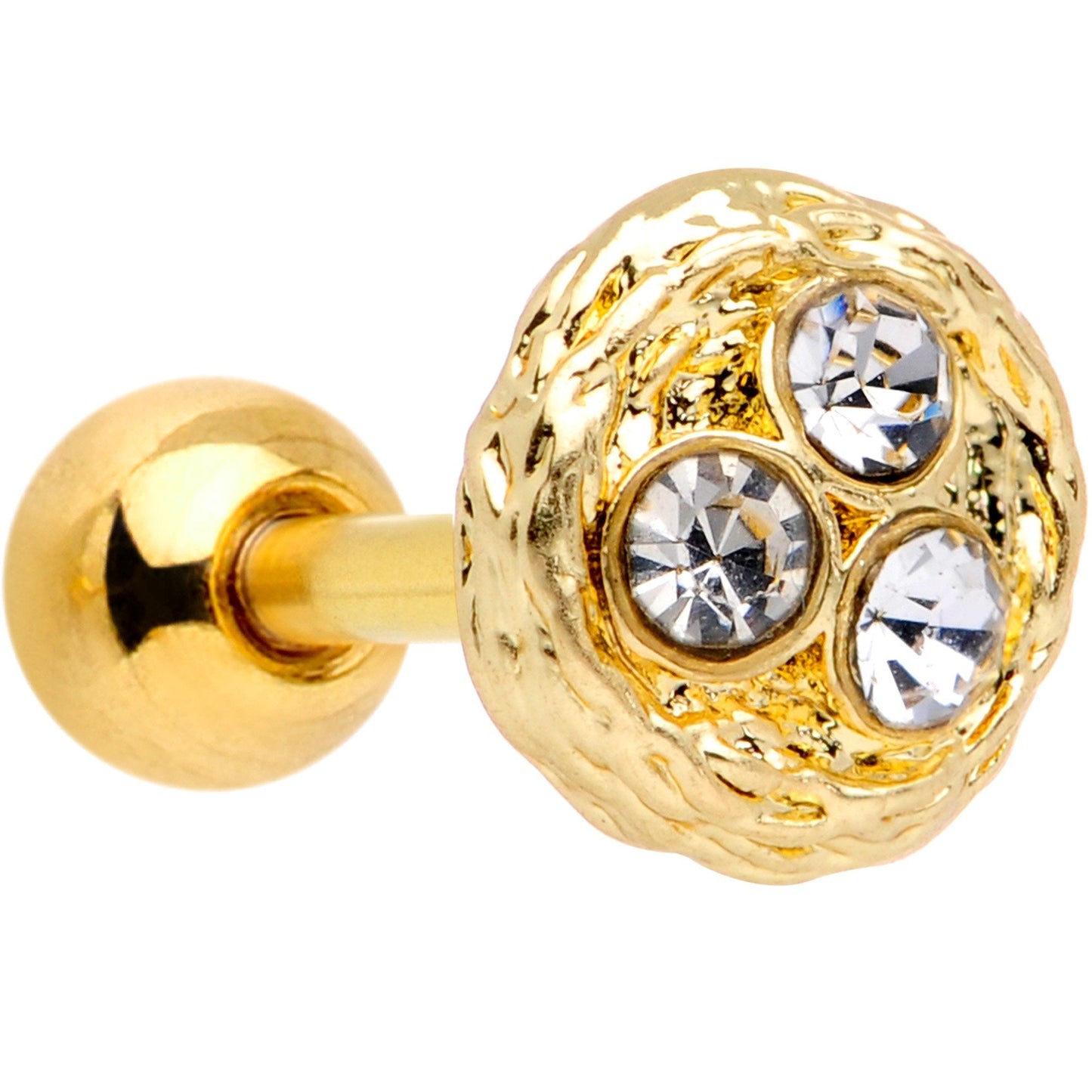 16 Gauge 1/4 Clear Gem Gold Tone Birds Nest Cartilage Tragus Earring