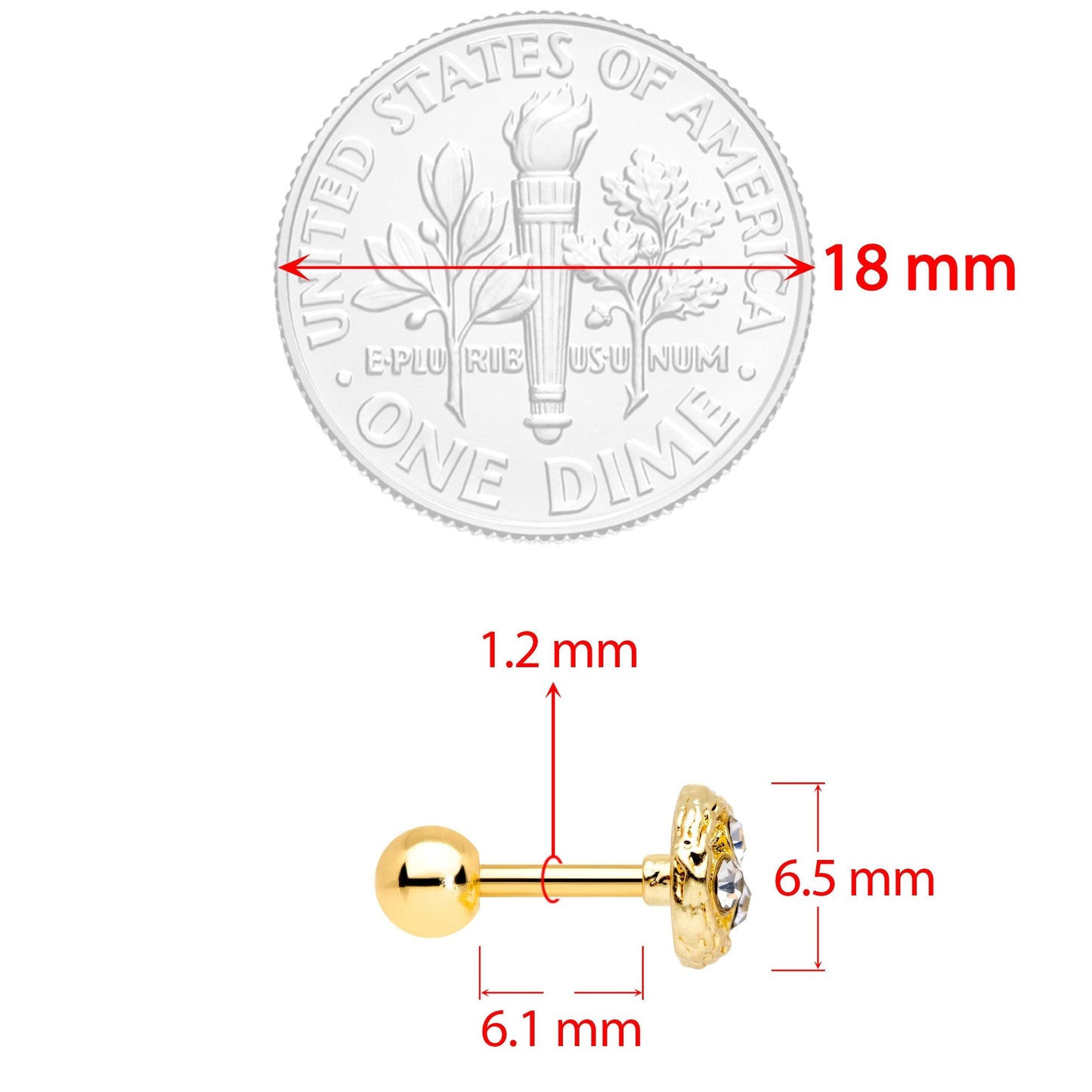 16 Gauge 1/4 Clear Gem Gold Tone Birds Nest Cartilage Tragus Earring