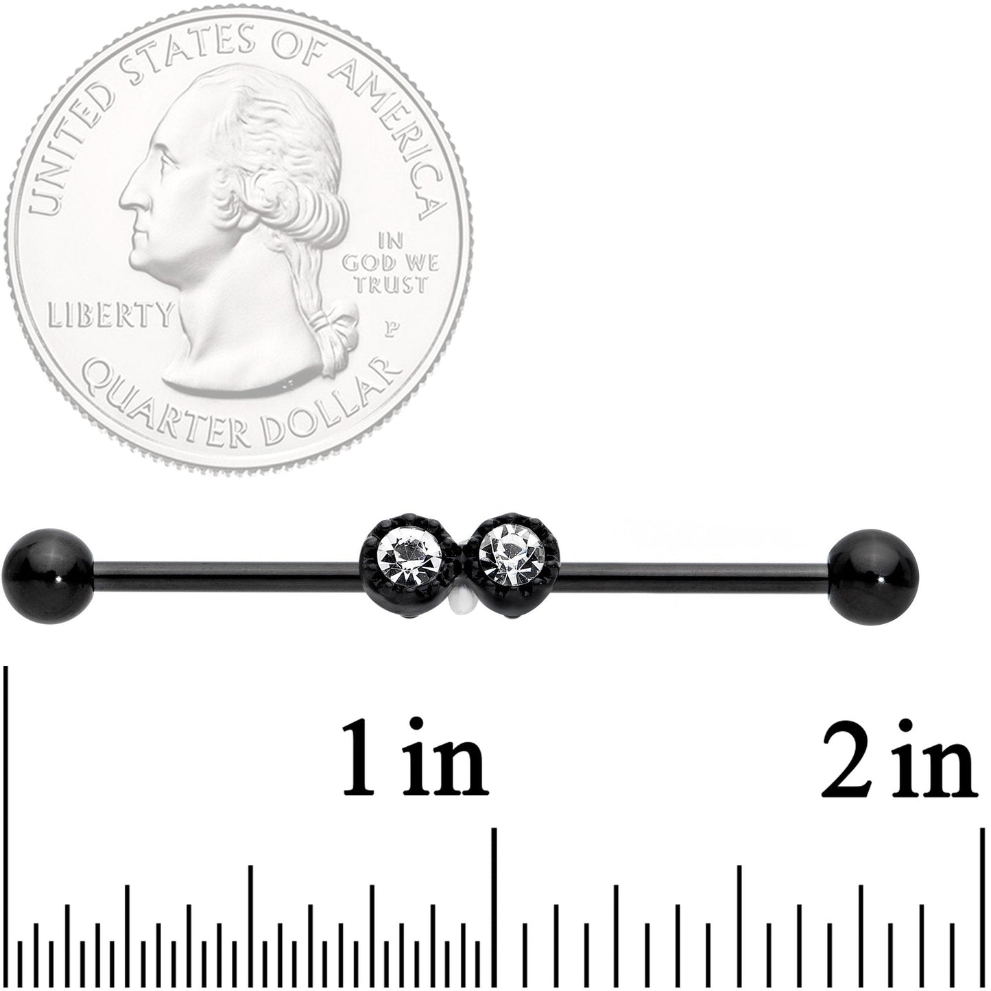 14 Gauge Clear Gem Black Double Drama Industrial Barbell 38mm