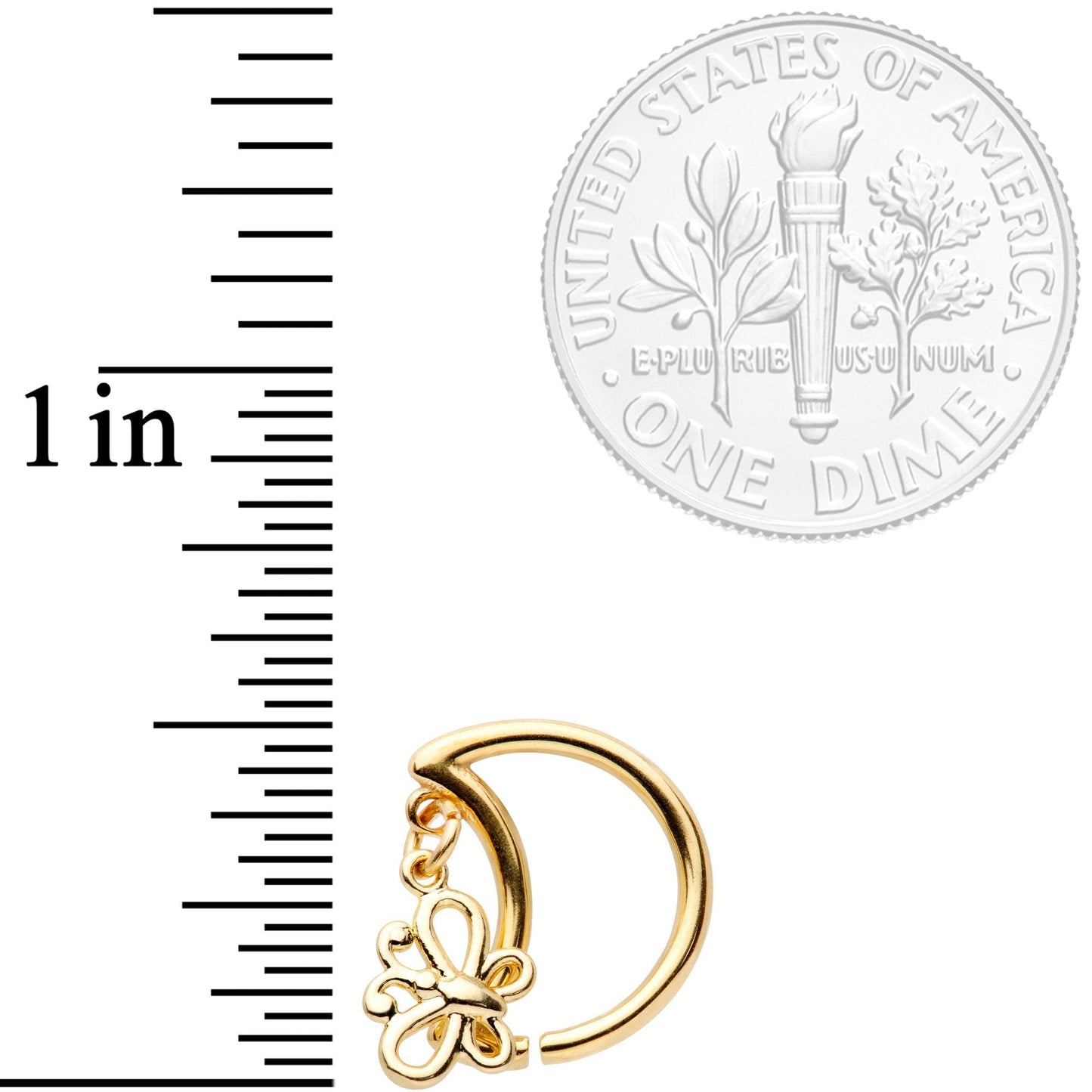 16 Gauge 3/8 Gold Tone Crescent Moon Butterfly Right Ear Closure Ring