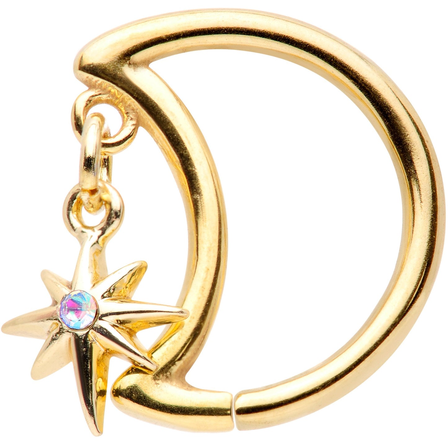 16 Gauge 3/8 Aurora Gem Gold Tone Moon Star Right Ear Closure Ring