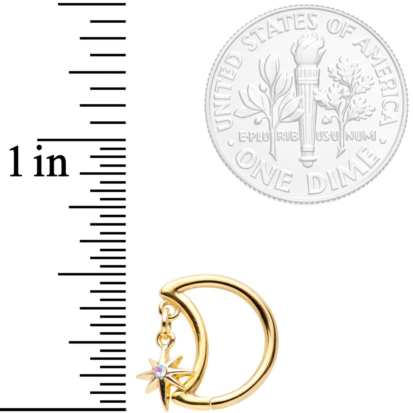 16 Gauge 3/8 Aurora Gem Gold Tone Moon Star Right Ear Closure Ring