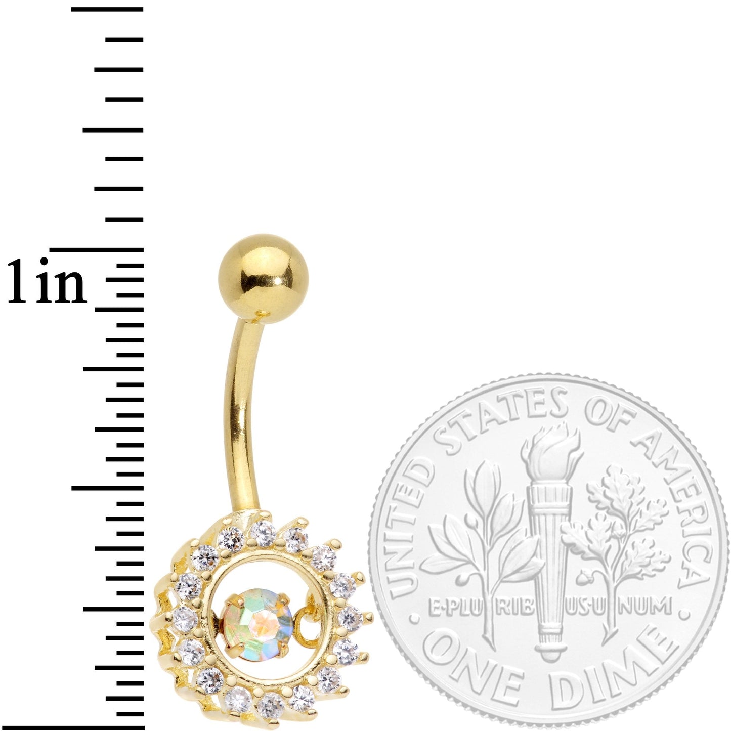 Clear Aurora Gem Gold Tone Elegant Dance Crown Belly Ring