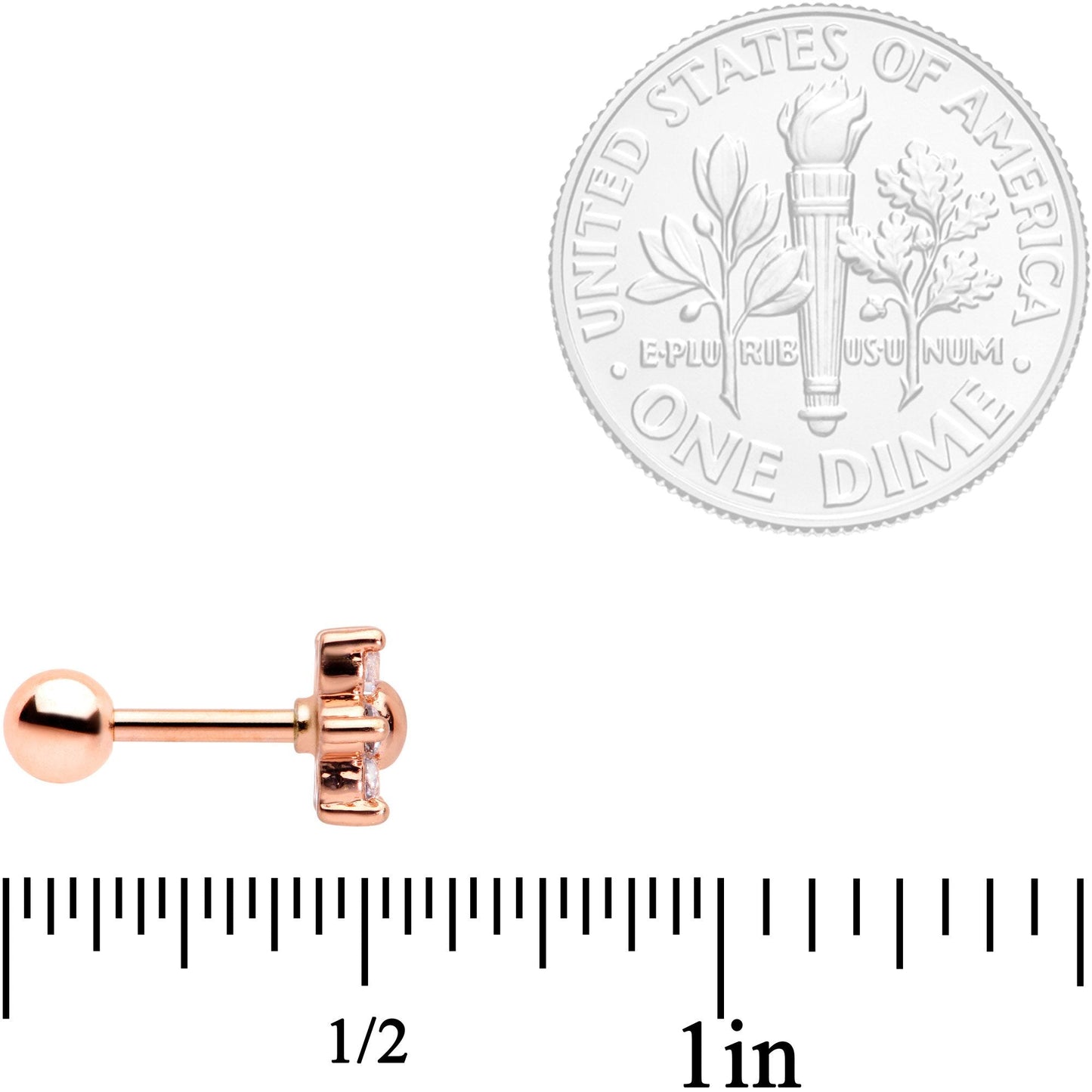 16 Gauge 1/4 Pink Clear CZ Gem Rose Gold Tone Star Tragus Set of 3