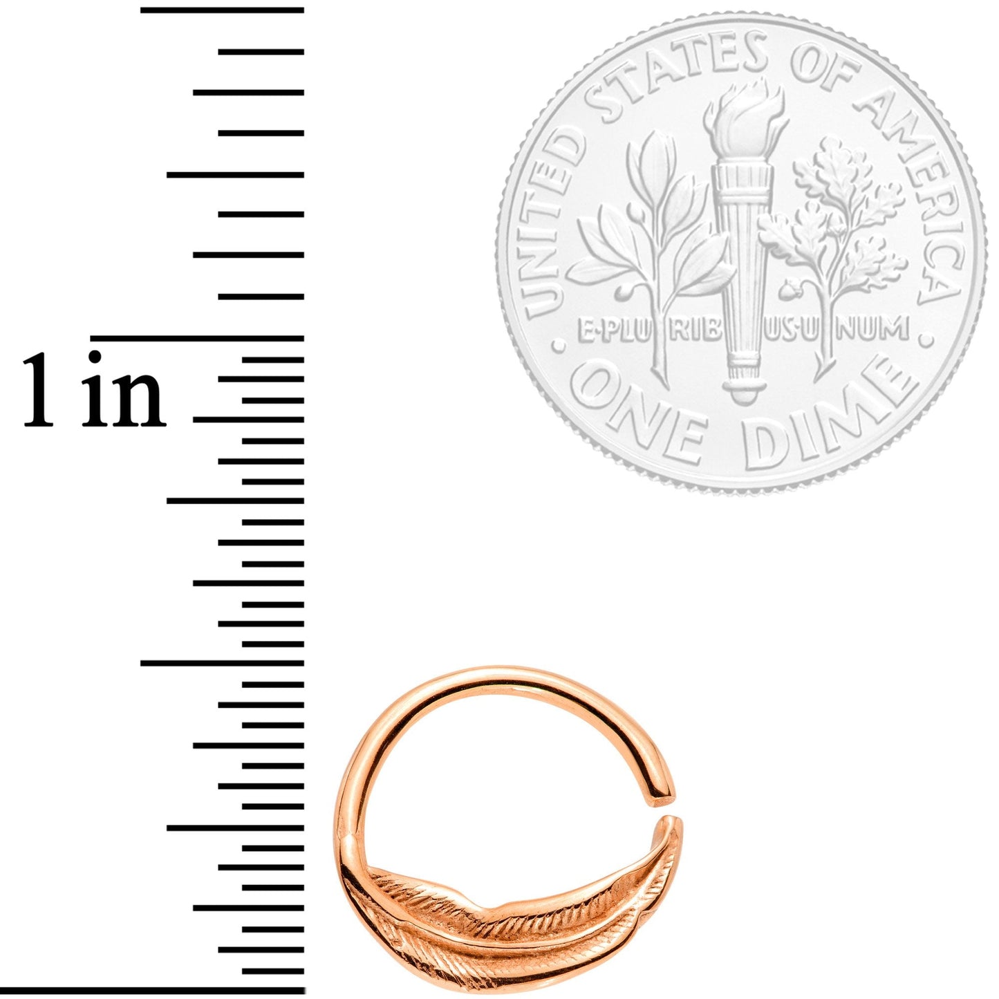 16 Gauge 3/8 Rose Gold Tone Feather Closure Ring