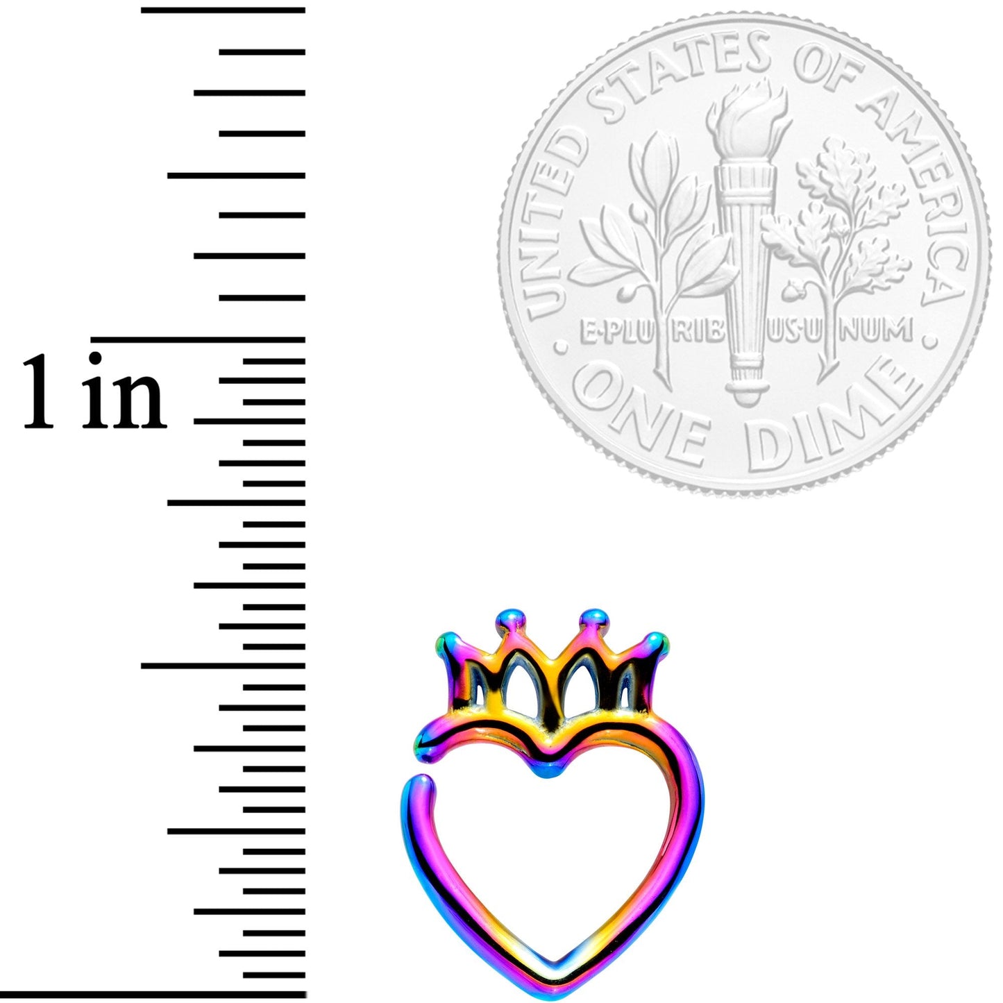 16 Gauge 5/16 Rainbow Royal Crown Heart Left Ear Closure Ring