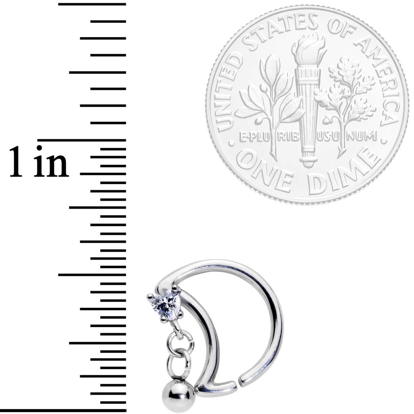 16 Gauge 3/8 Clear CZ Gem Crescent Moon Heart Dangle Closure Ring