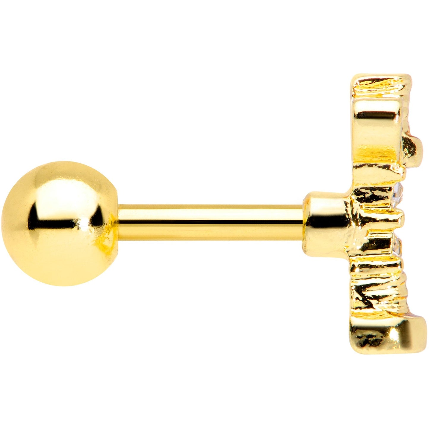 16 Gauge 1/4 Clear CZ Gem Gold Tone Wing Nut Cartilage Tragus Earring