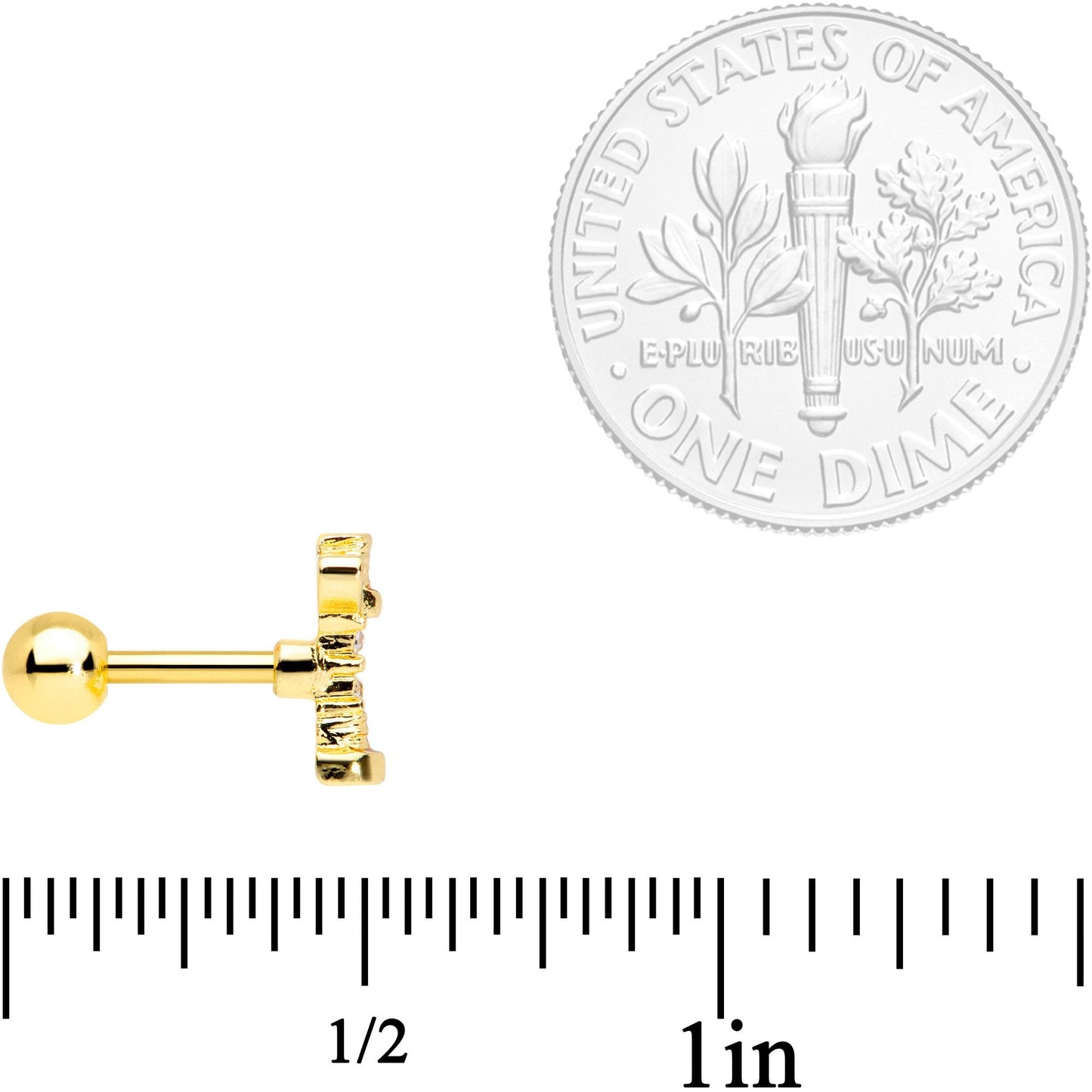 16 Gauge 1/4 Clear CZ Gem Gold Tone Wing Nut Cartilage Tragus Earring