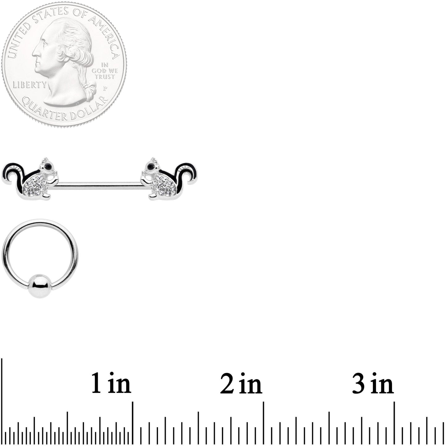 14 Gauge Clear Gem Squirrel BCR Barbell Nipple Ring Set of 4