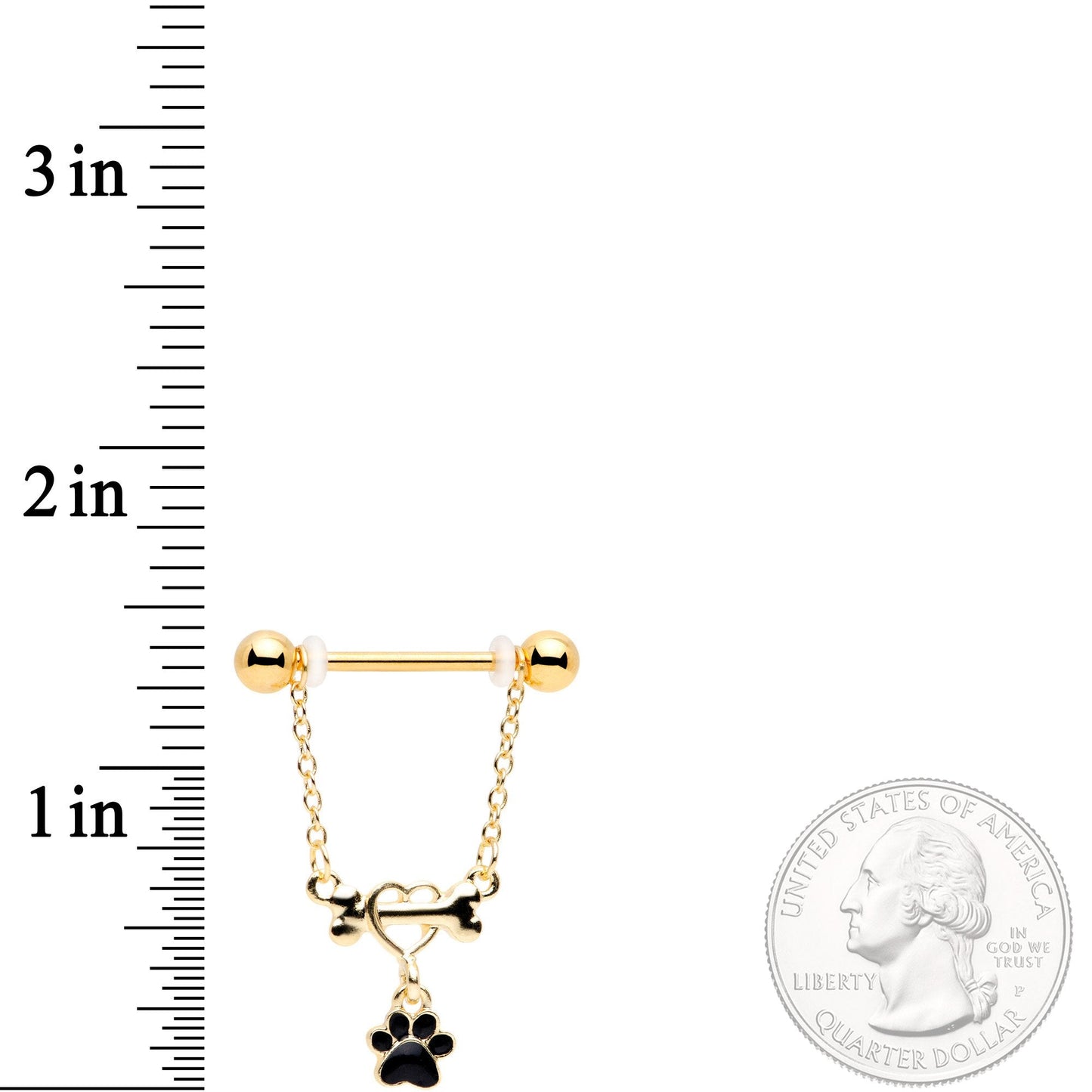 14 Gauge Gold Tone Love My Dog Paw Print Dangle Nipple Ring Set