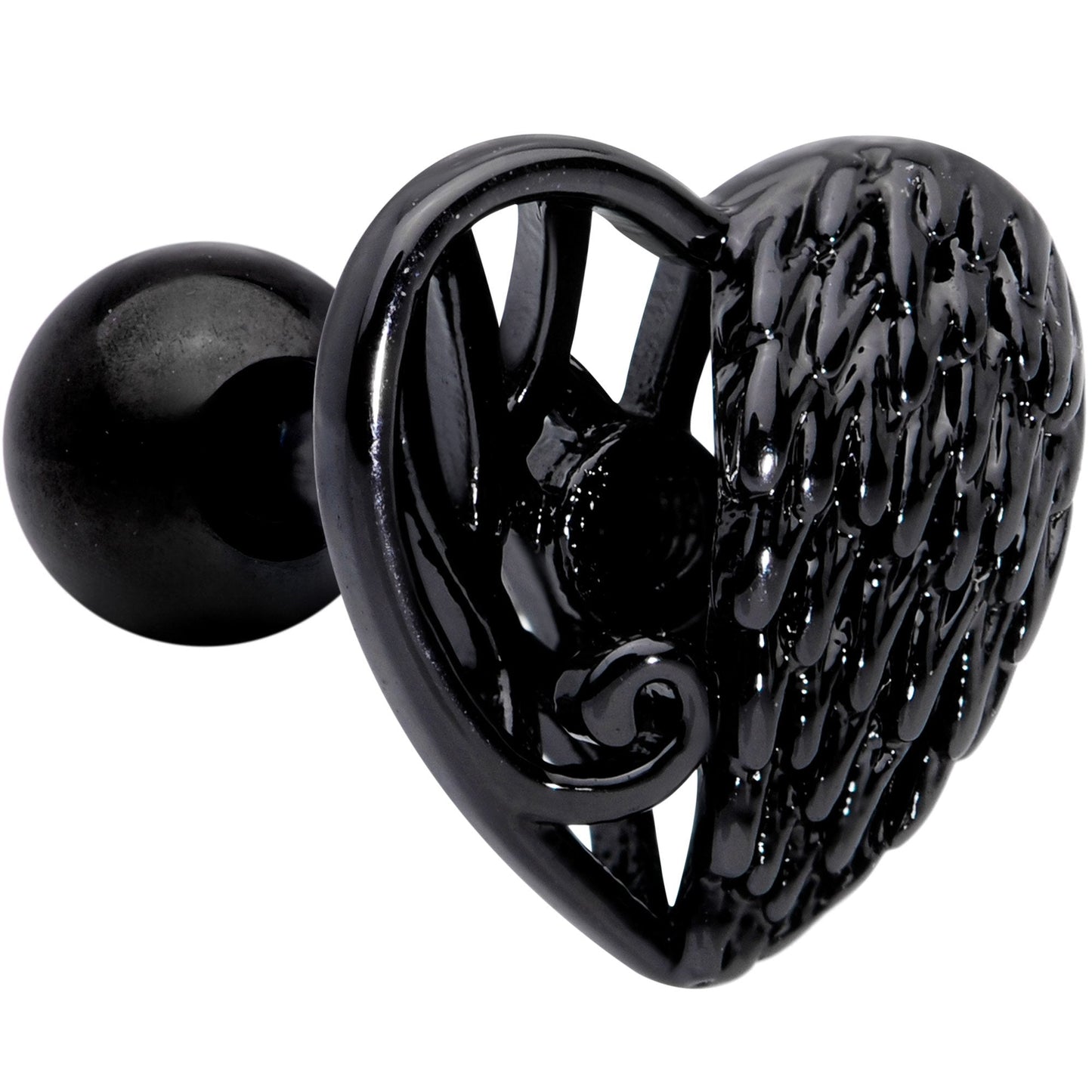 16 Gauge 1/4 Black Angels Wing Heart Tragus Cartilage Earring