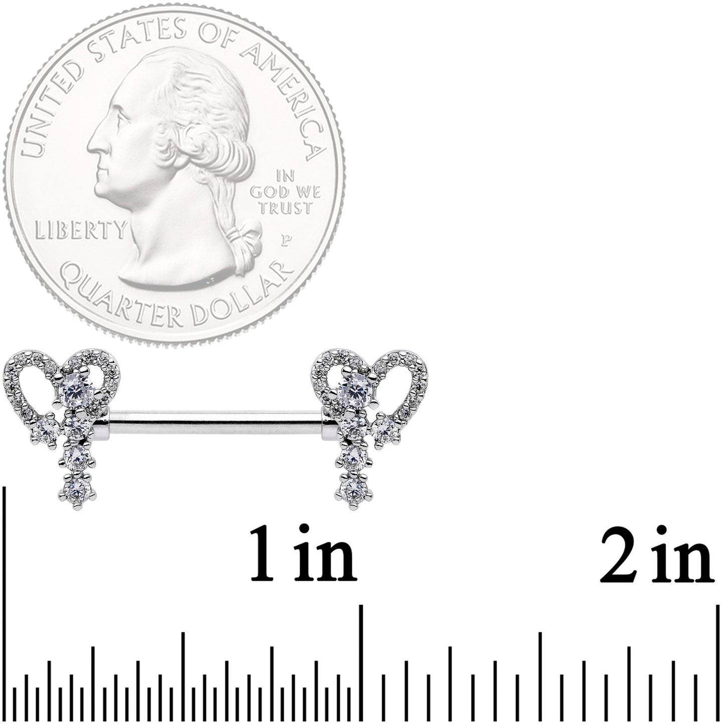 14 Gauge 9/16 Clear Gem Valentine Heart Barbell Nipple Ring Set