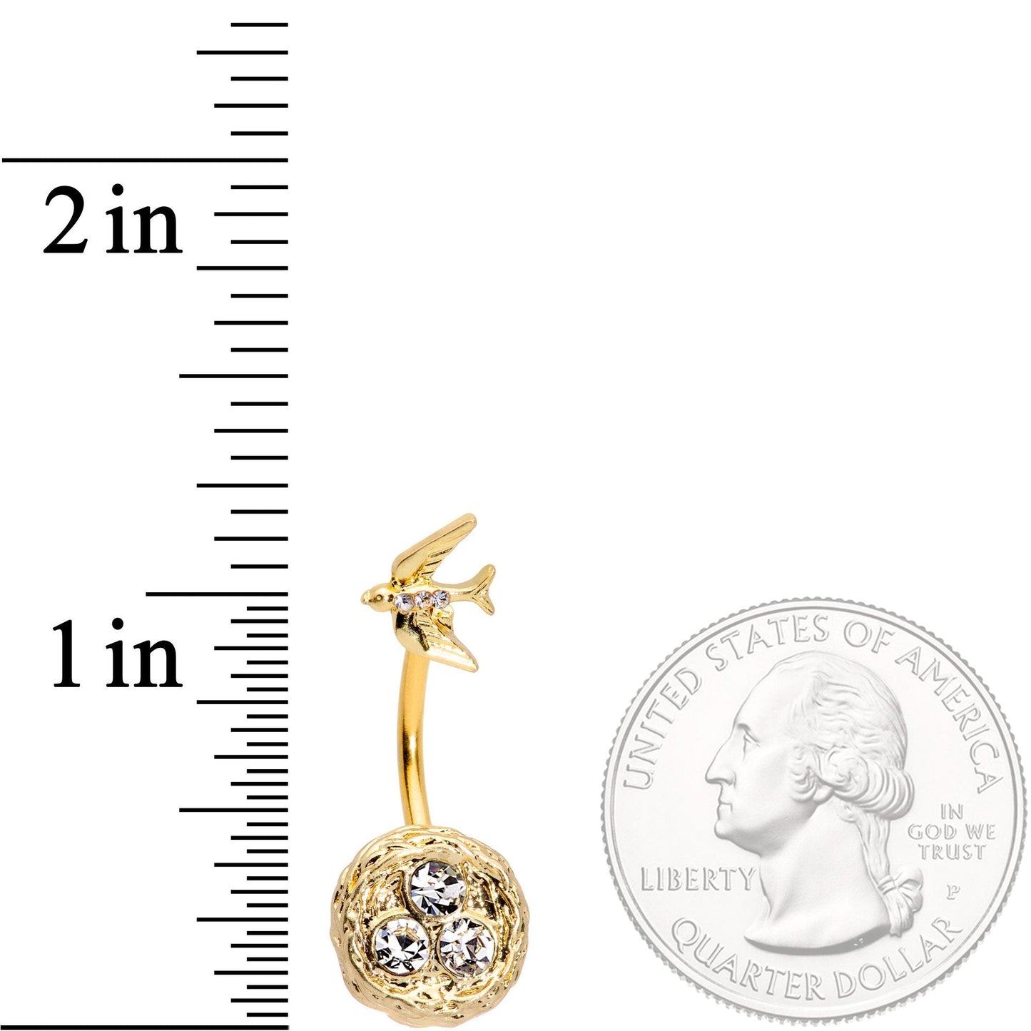 Clear Gem Gold Tone Birds Nest Double Mount Belly Ring