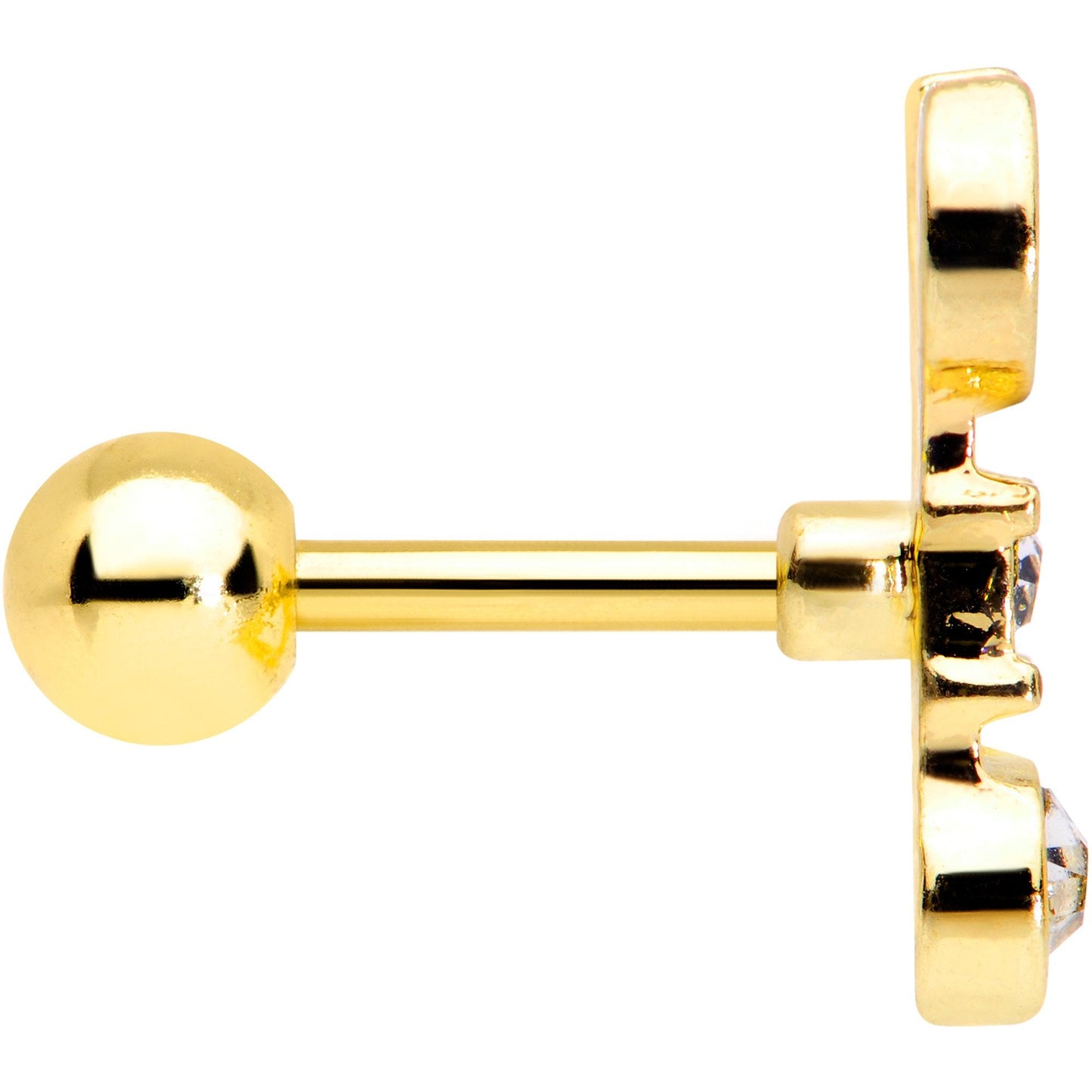 16 Gauge 1/4 Clear CZ Gem Gold Tone Crescent Wrench Cartilage Tragus