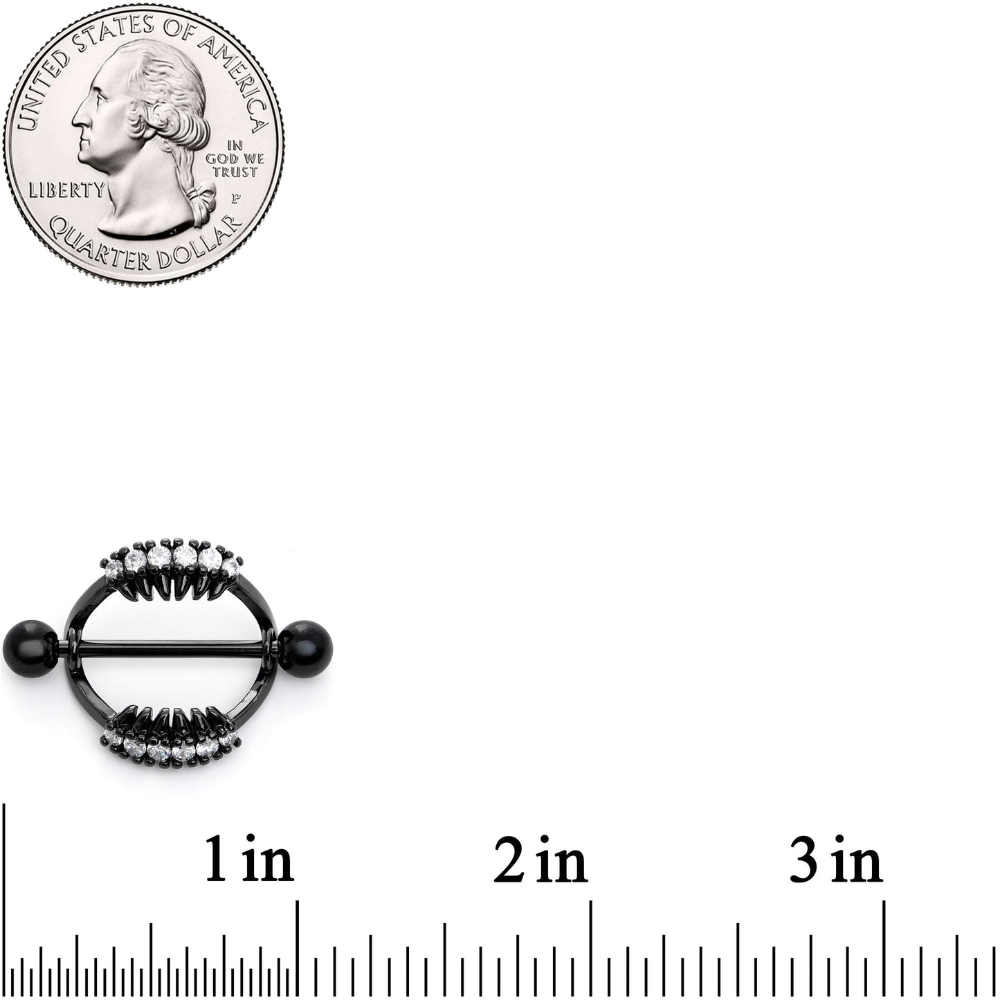 14 Gauge 9/16 Clear CZ Gem Black Scary Fang Halloween Nipple Shield Set