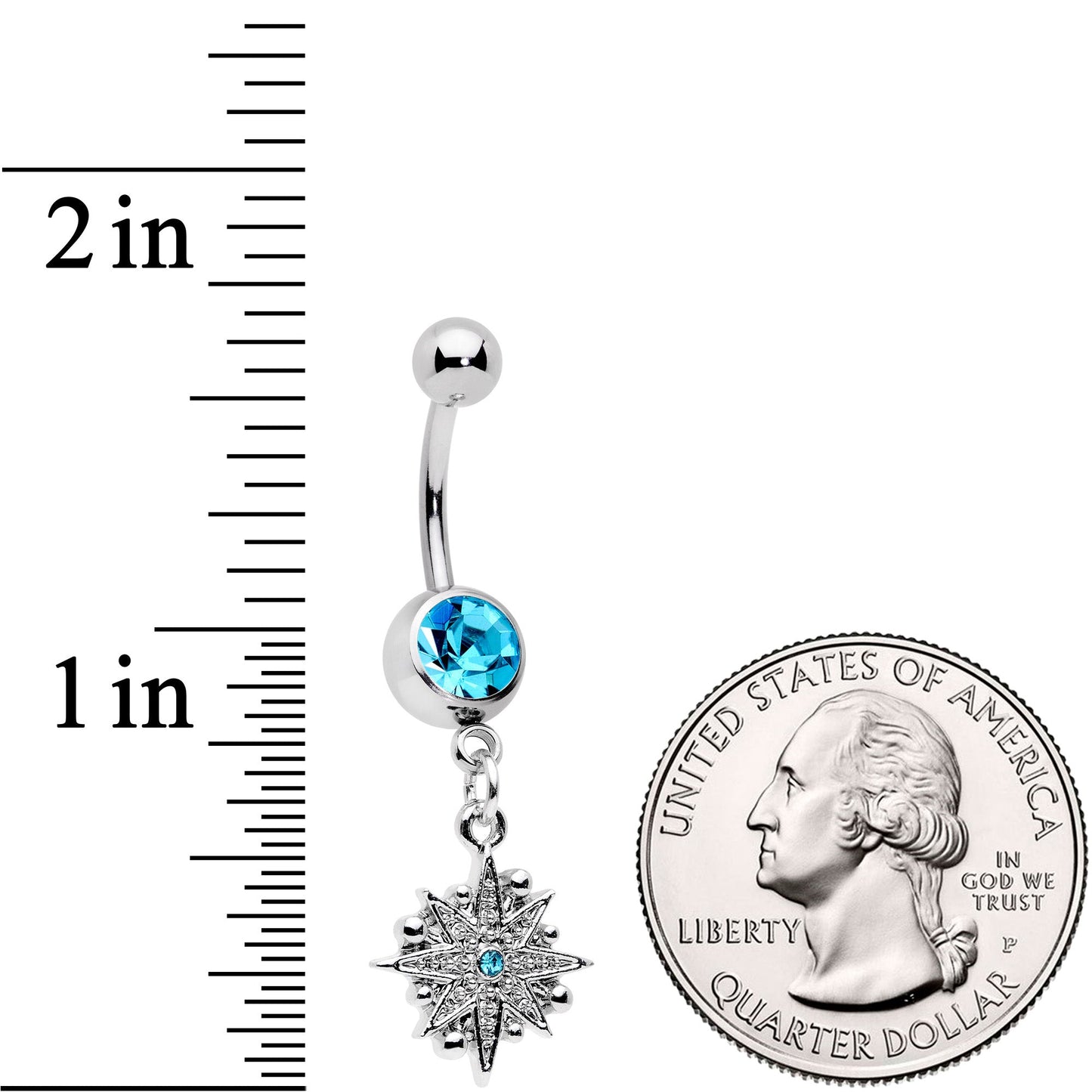 Aqua Gem Starburst Crescent Moon Dangle Belly Ring Set of 2