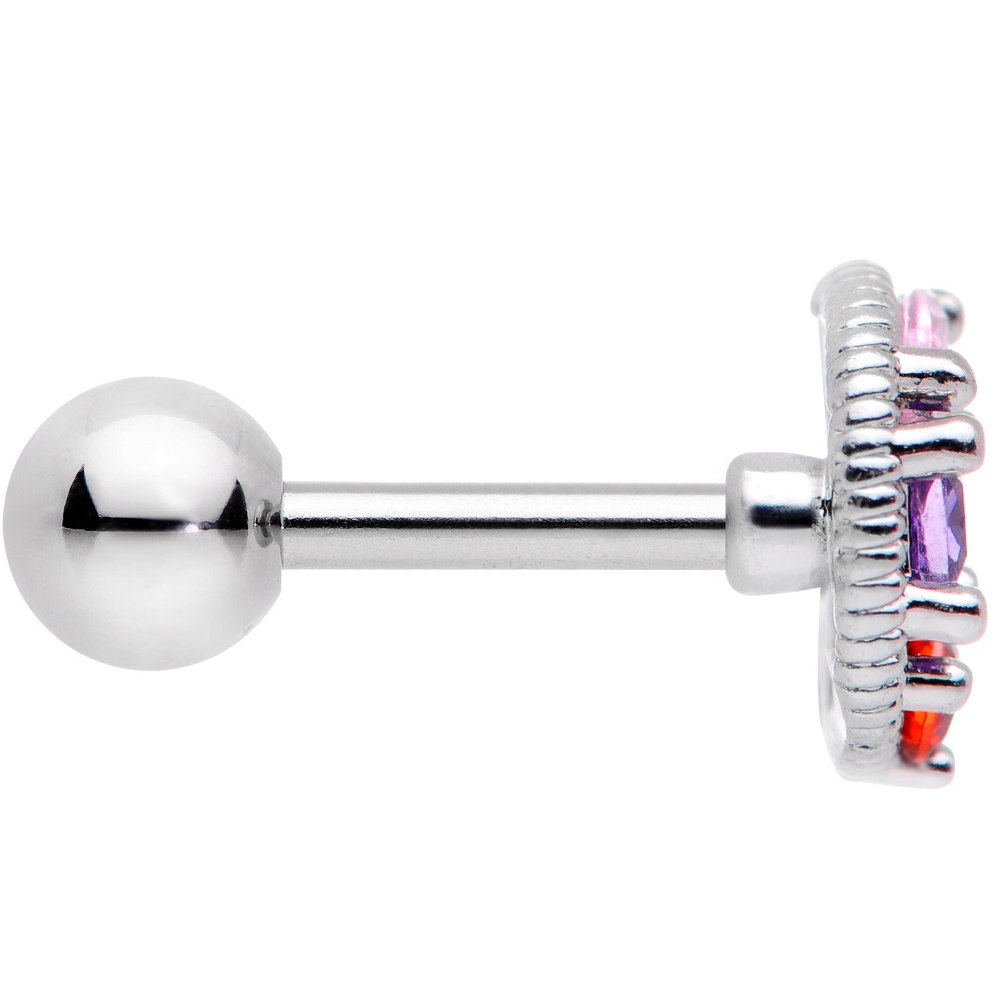 16 Gauge 1/4 Red Pink Blue CZ Gem Crescent Moon Cartilage Tragus Earring