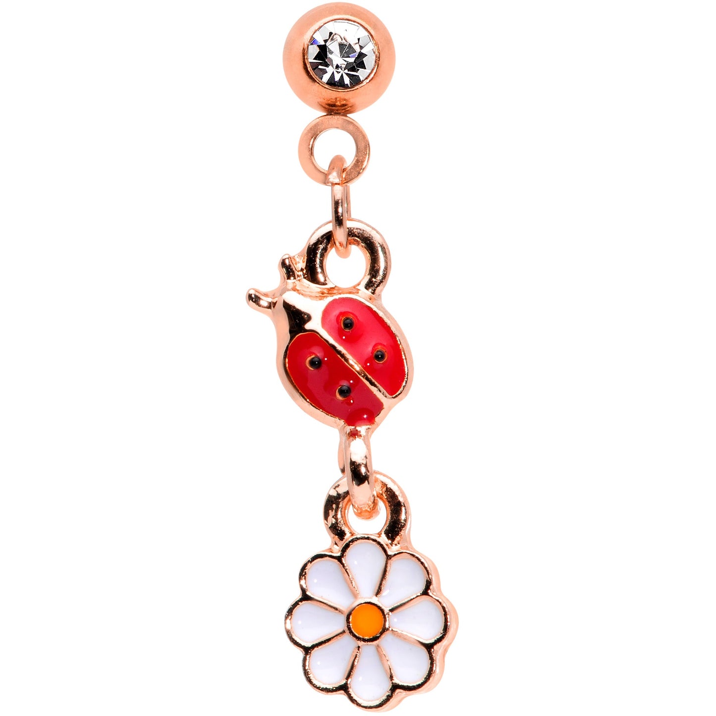 16 Gauge 1/4 Clear Gem Rose Gold Tone Ladybug Dangle Cartilage Tragus