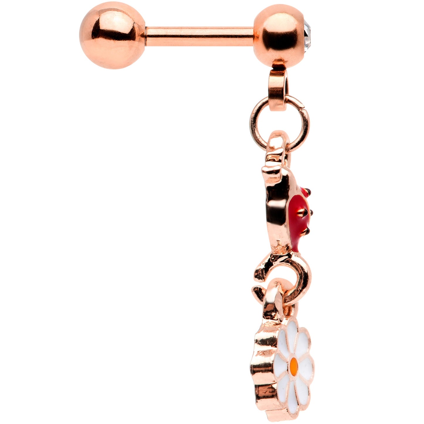 16 Gauge 1/4 Clear Gem Rose Gold Tone Ladybug Dangle Cartilage Tragus