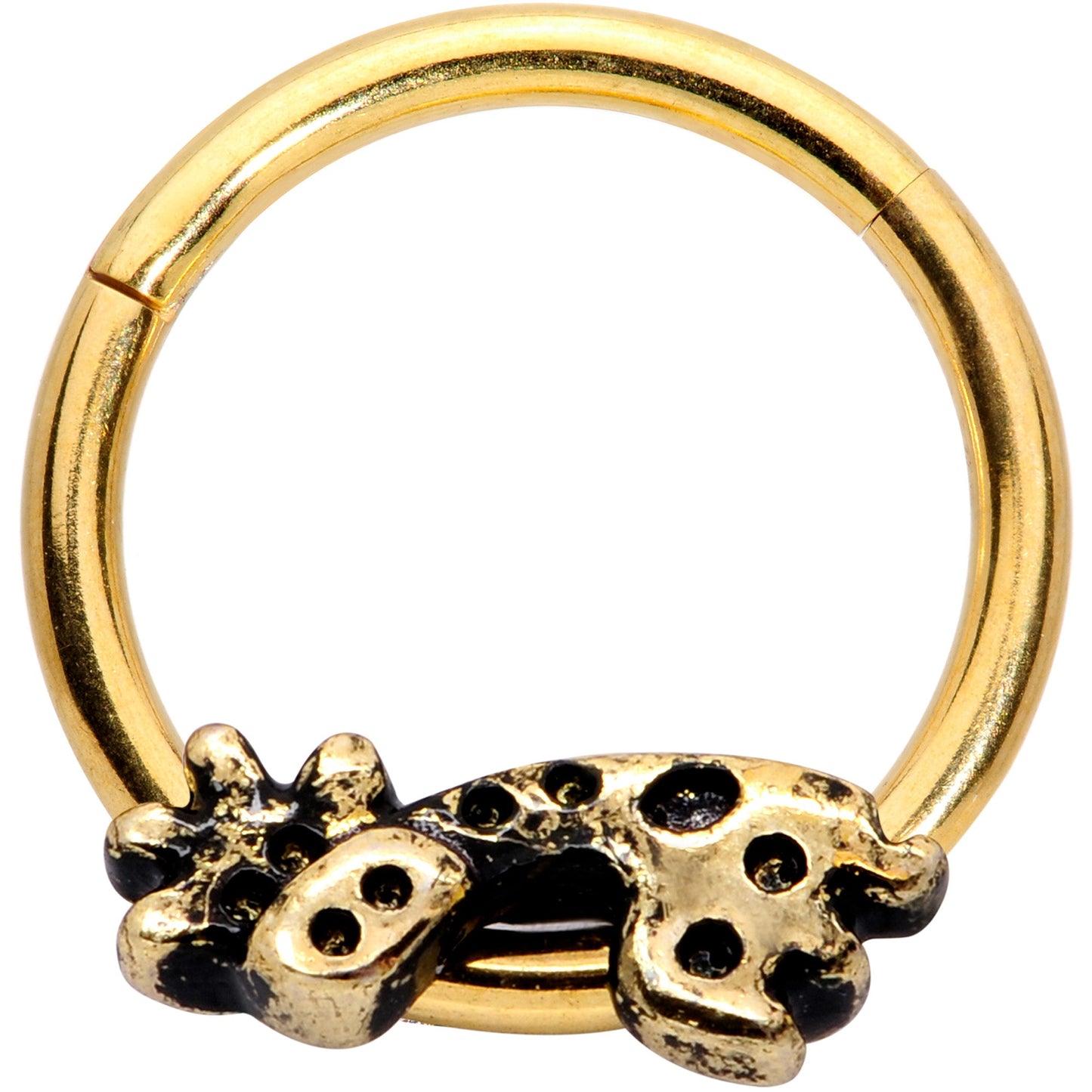 16 Gauge 3/8 Gold Tone Happy Giraffe Hinged Segment Ring