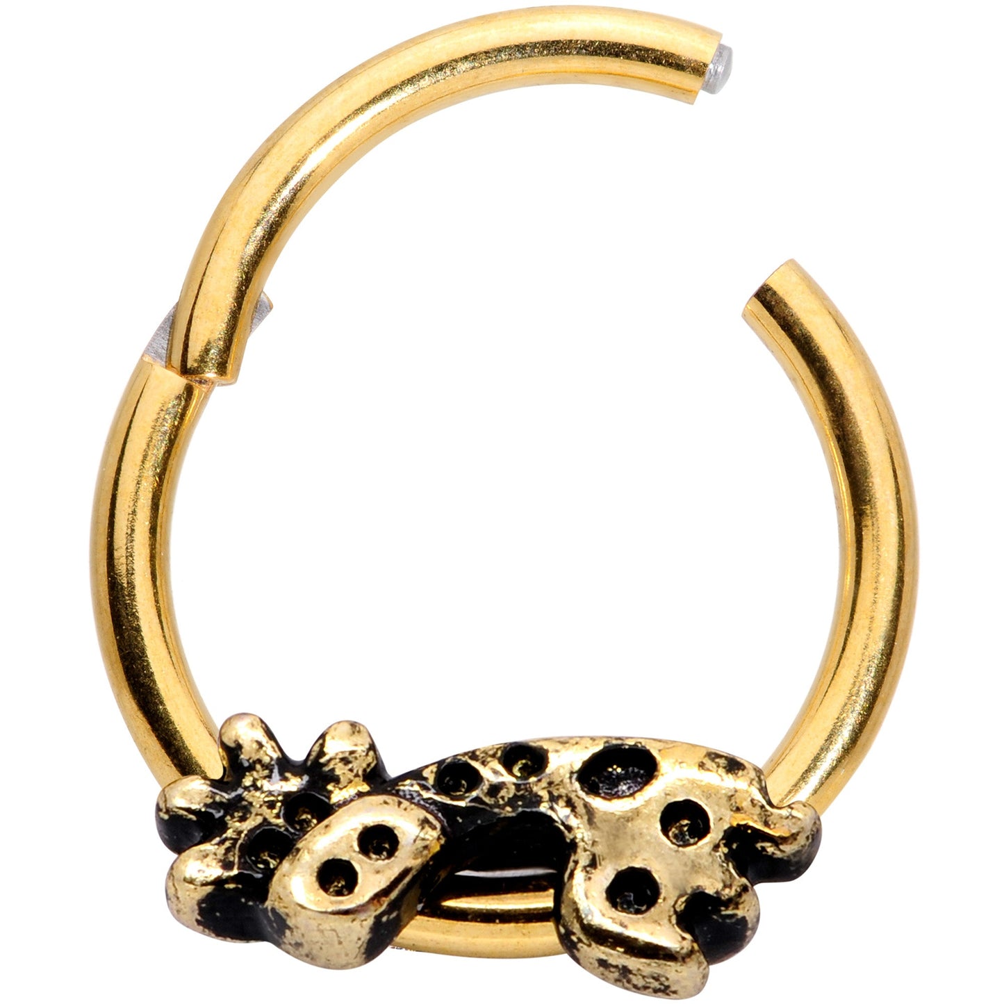 16 Gauge 3/8 Gold Tone Happy Giraffe Hinged Segment Ring