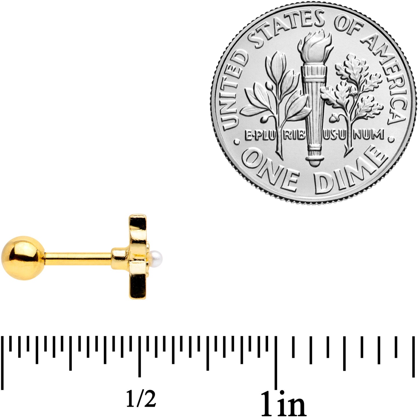 16 Gauge 1/4 Gold Tone Flower Black Cat Cartilage Tragus Earring