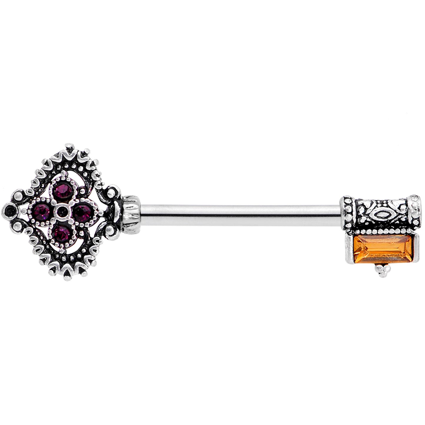 14 Gauge 9/16 Red Brown Gem Kings Key Barbell Nipple Ring Set