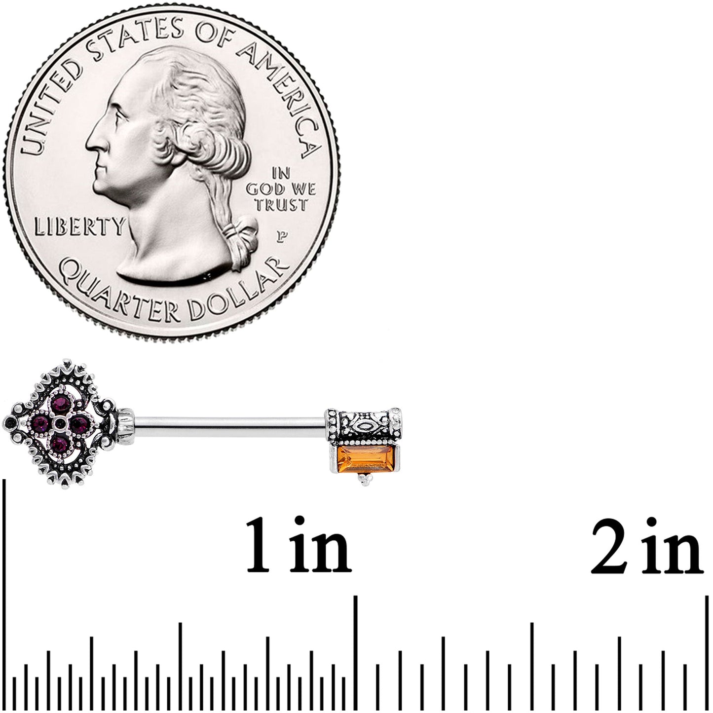 14 Gauge 9/16 Red Brown Gem Kings Key Barbell Nipple Ring Set