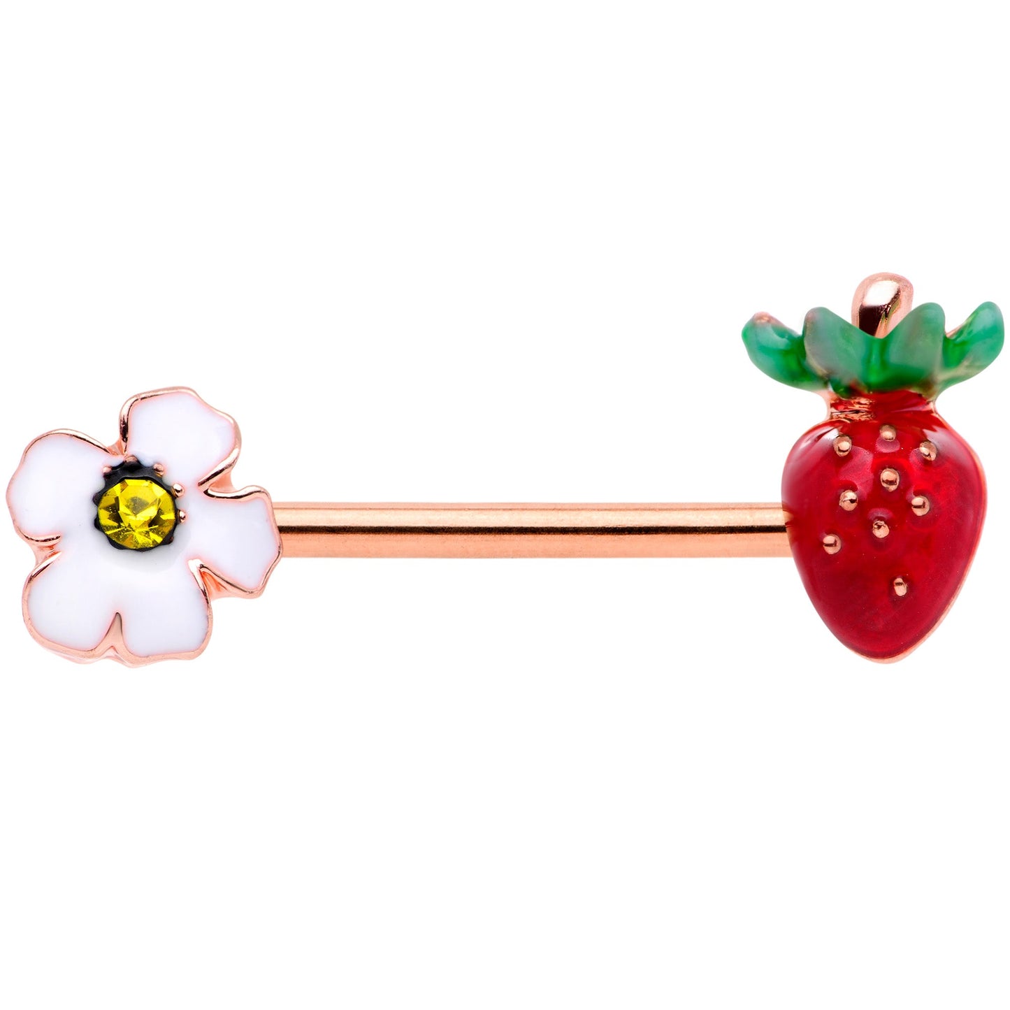 14 Gauge 9/16 Yellow Gem Rose Gold Tone Strawberry Nipple Ring Set