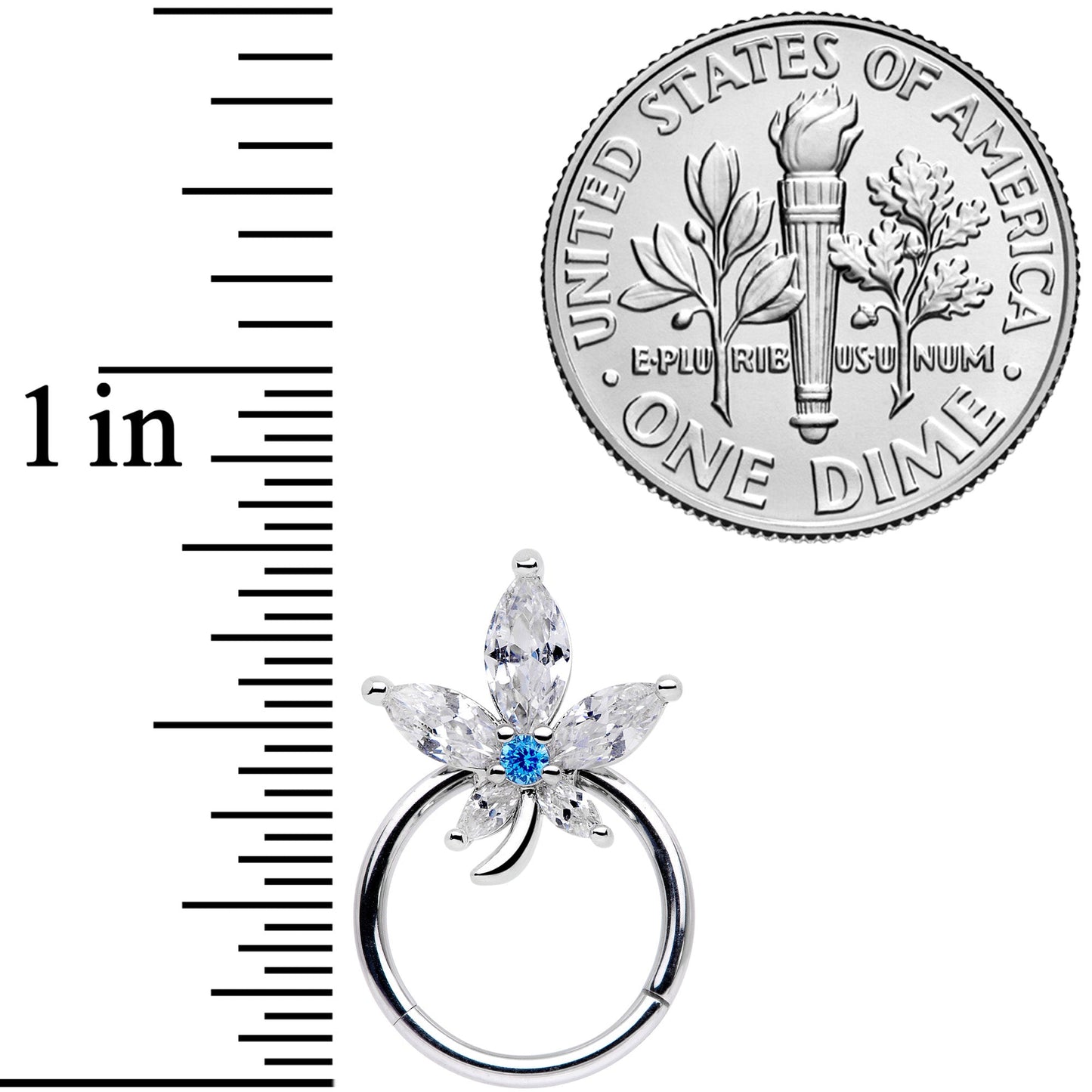 16 Gauge 3/8 Clear Blue CZ Gem Marijuana Leaf Hinged Segment Ring